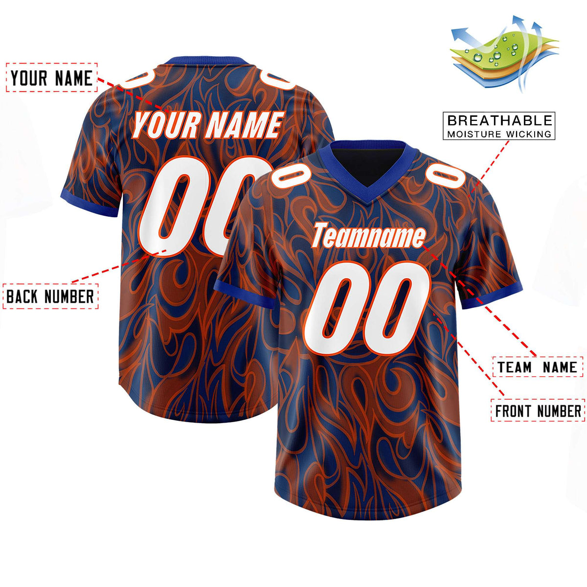 Custom Navy Personalized Printed Graffiti Pattern Design Authentic American Football Jersey