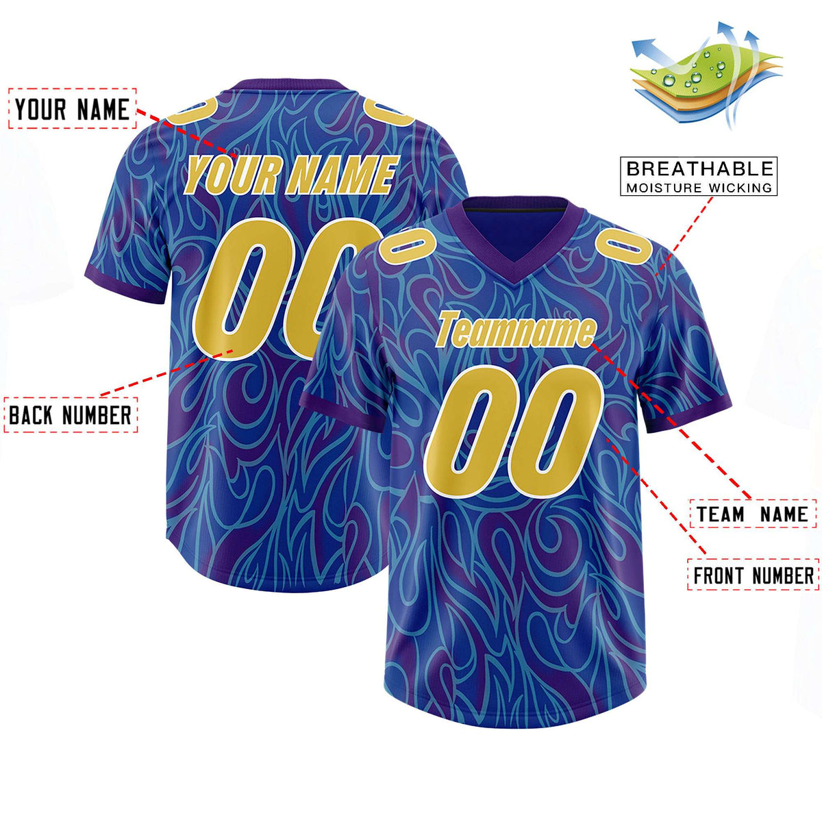 Custom Royal Personalized Printed Graffiti Pattern Design Authentic American Football Jersey