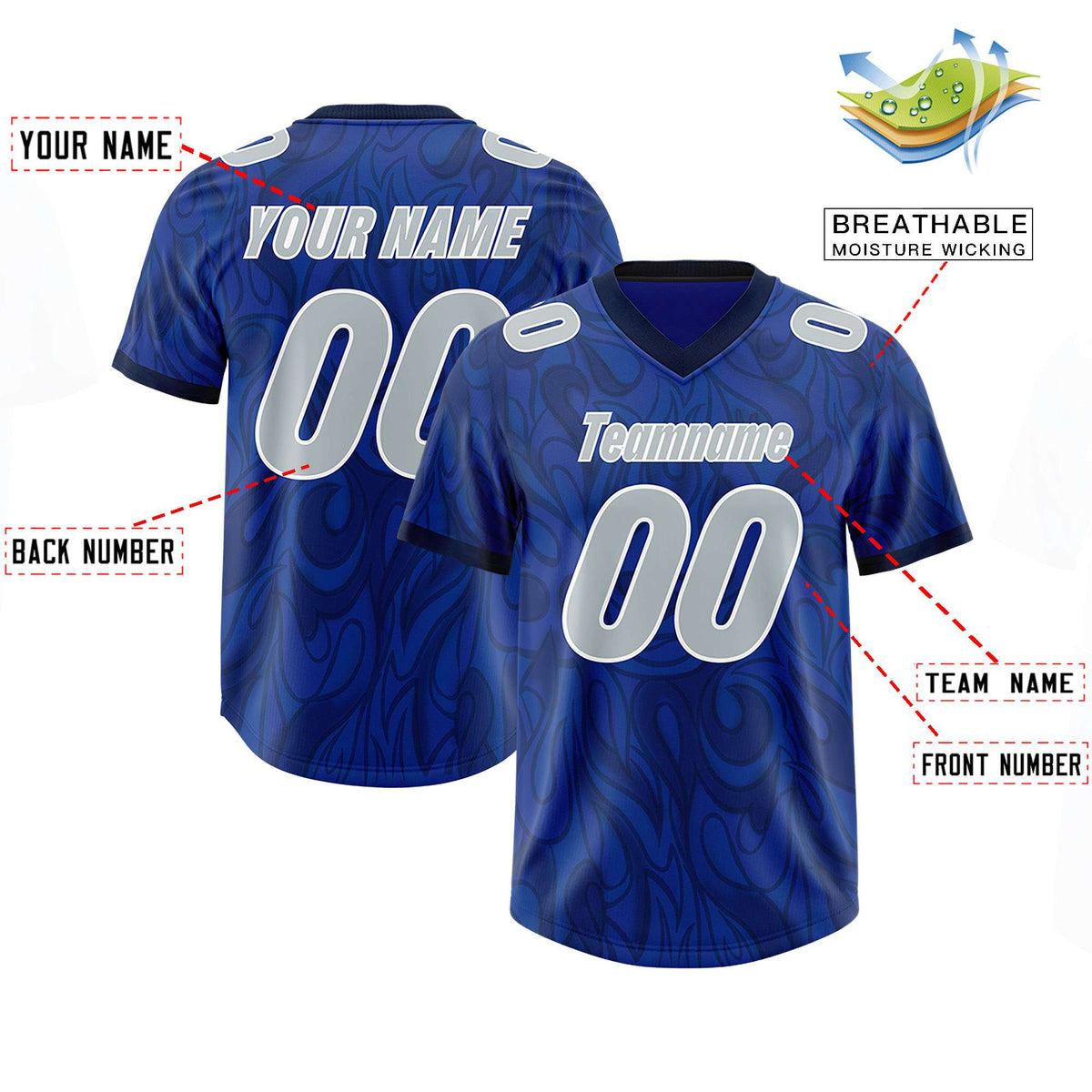 Custom Royal Personalized Printed Graffiti Pattern Design Authentic American Football Jersey