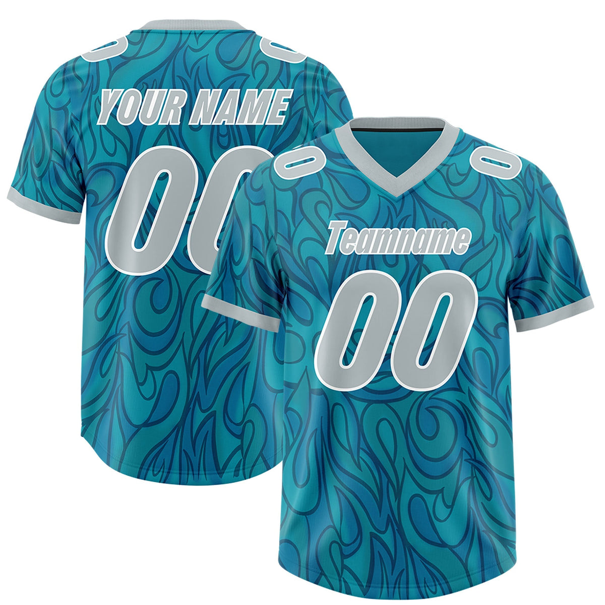 Custom Aqua Personalized Printed Graffiti Pattern Design Authentic American Football Jersey