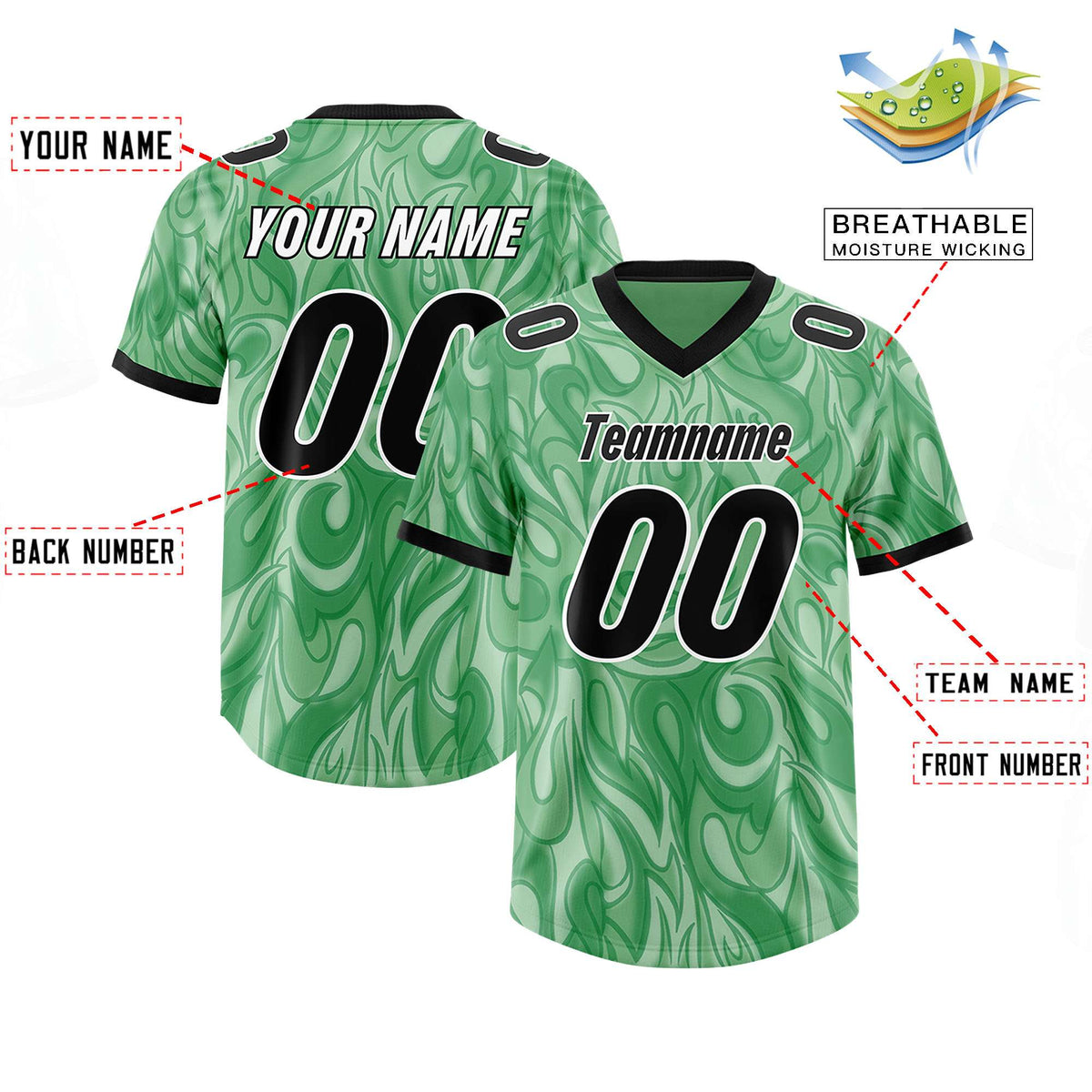 Custom Green Personalized Printed Graffiti Pattern Design Authentic American Football Jersey