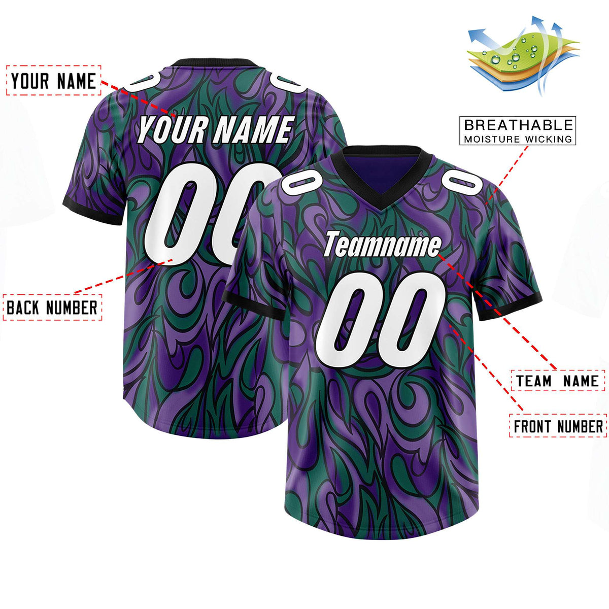 Custom Purple Personalized Printed Graffiti Pattern Design Authentic American Football Jersey