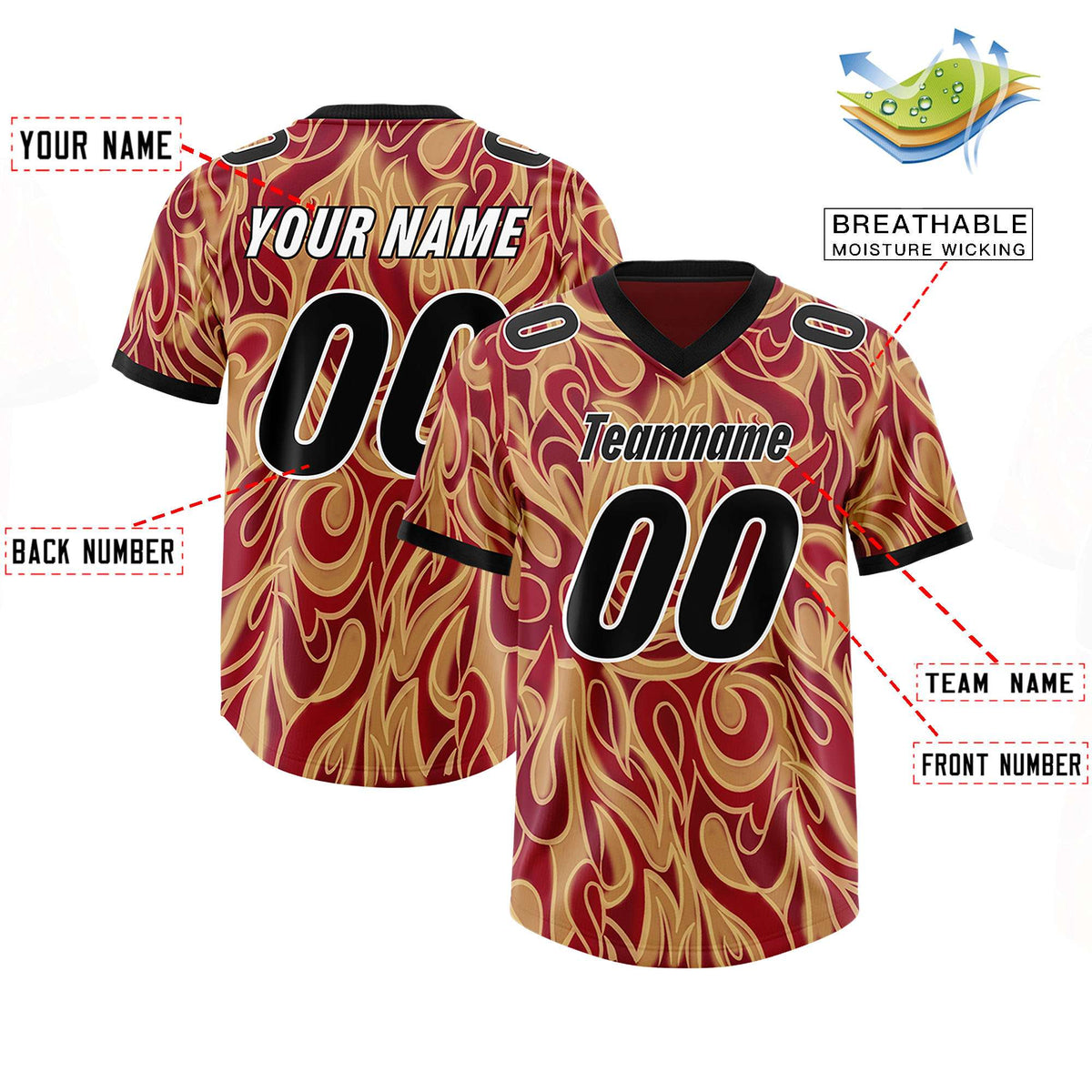 Custom Crimson Personalized Printed Graffiti Pattern Design Authentic American Football Jersey