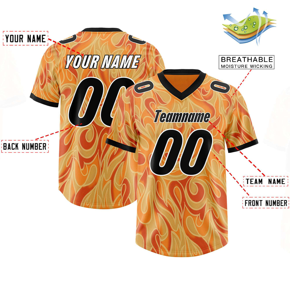 Custom Gold Orange Personalized Printed Graffiti Pattern Design Authentic American Football Jersey