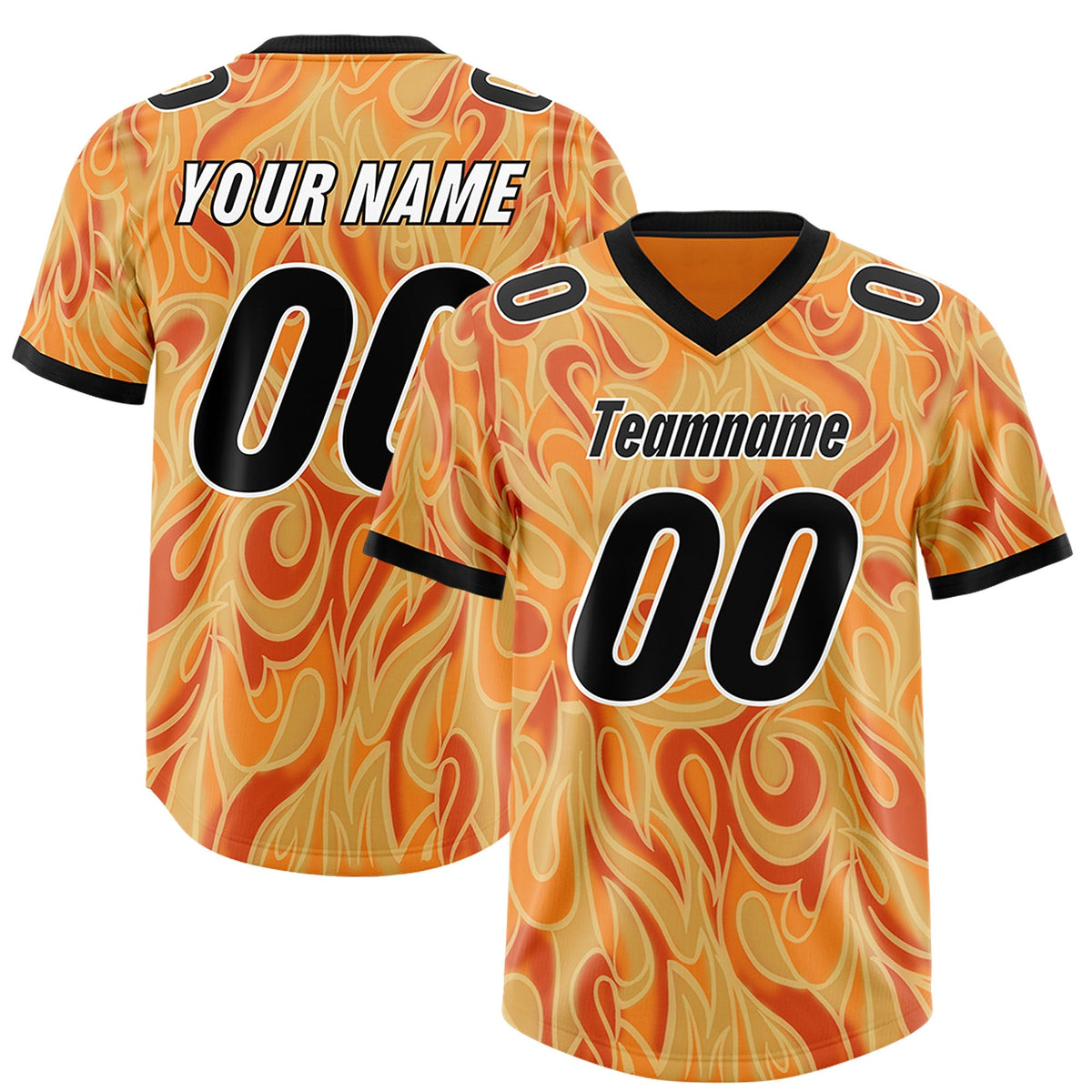 Custom Gold Orange Personalized Printed Graffiti Pattern Design Authentic American Football Jersey