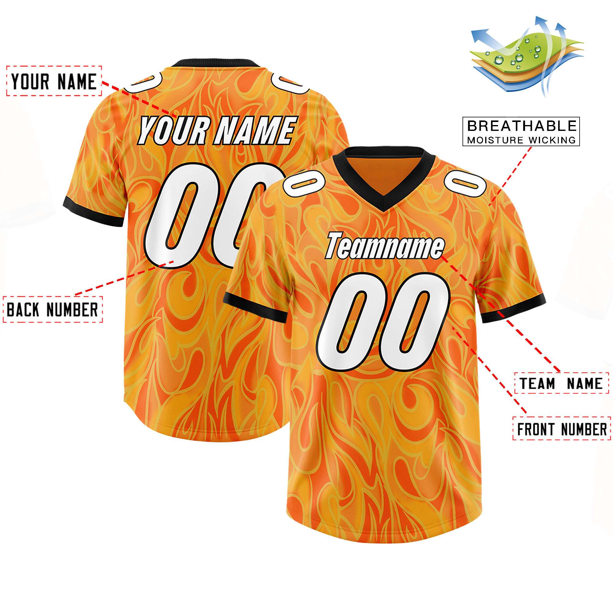 Custom Gold Orange Personalized Printed Graffiti Pattern Design Authentic American Football Jersey