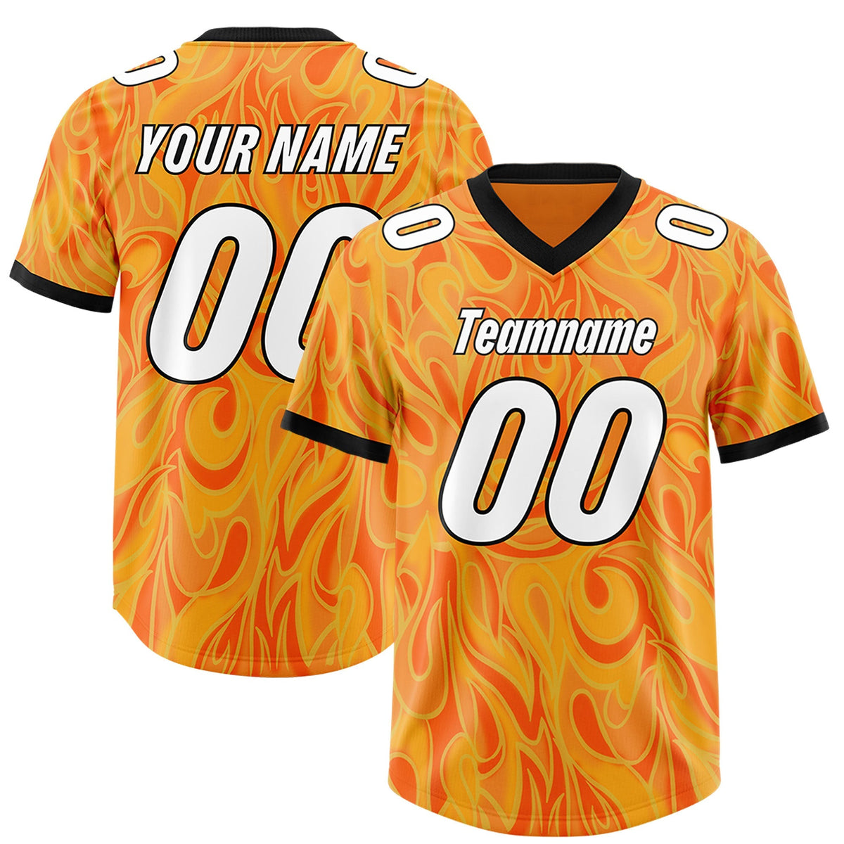Custom Gold Orange Personalized Printed Graffiti Pattern Design Authentic American Football Jersey