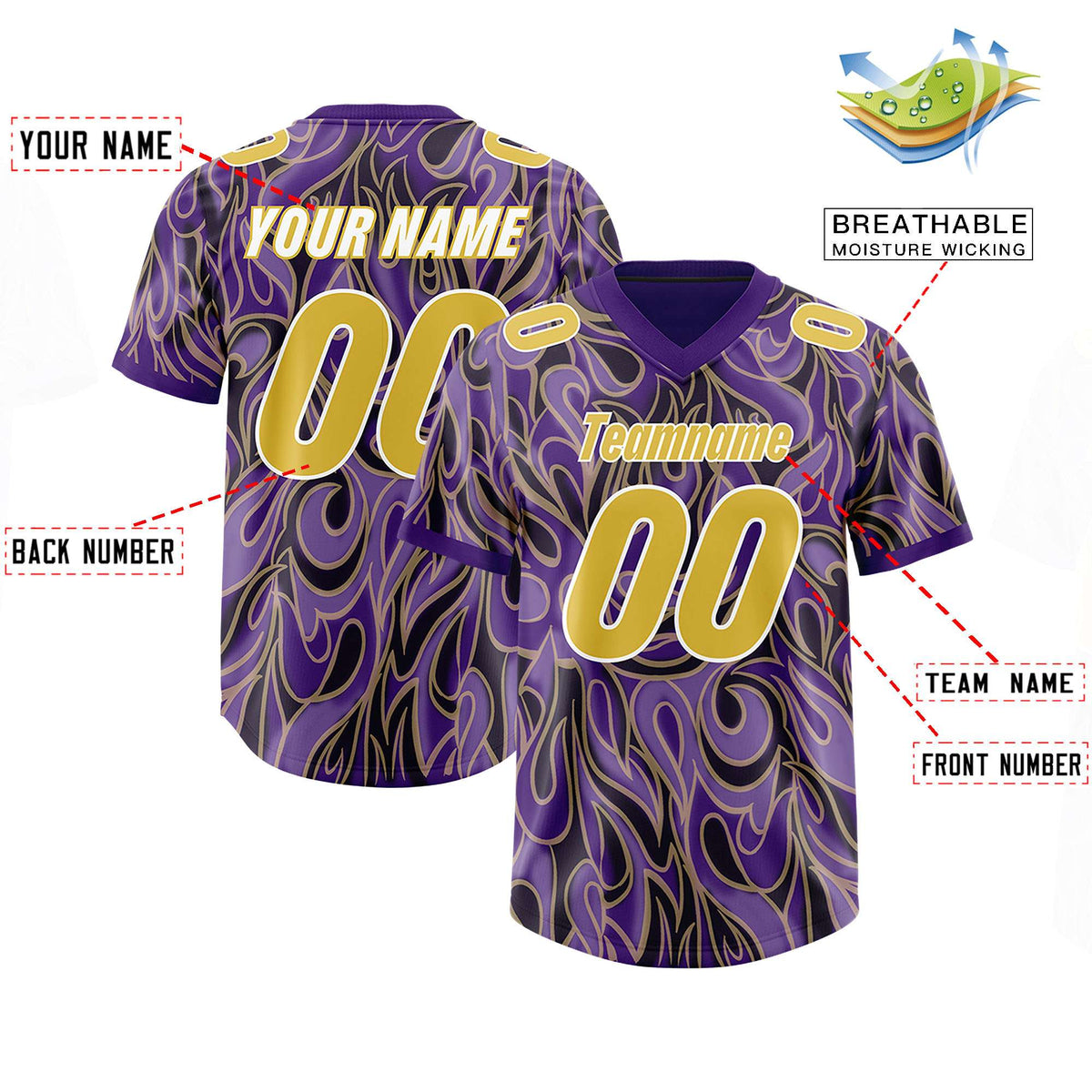 Custom Purple Personalized Printed Graffiti Pattern Design Authentic American Football Jersey