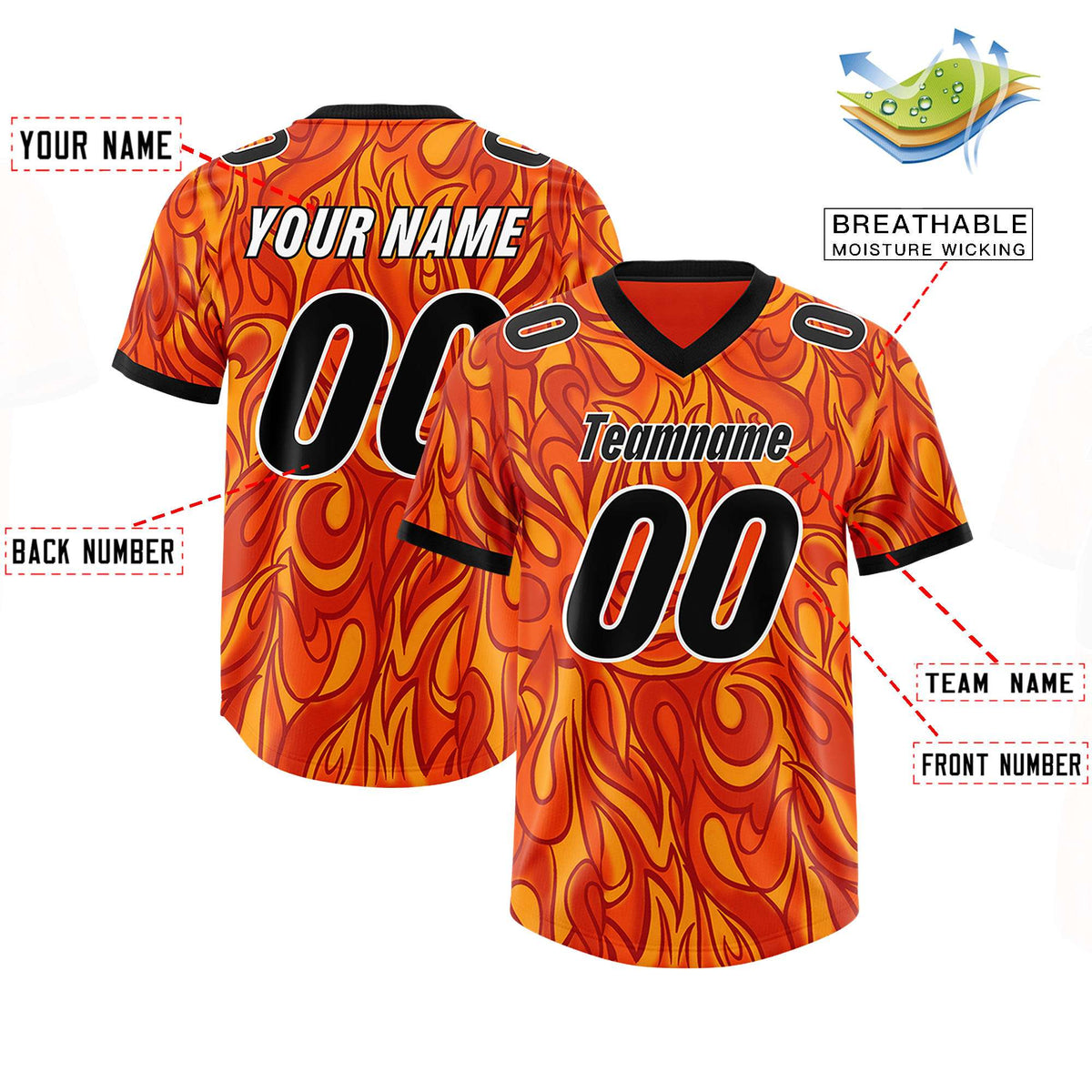 Custom Orange Personalized Printed Graffiti Pattern Design Authentic American Football Jersey