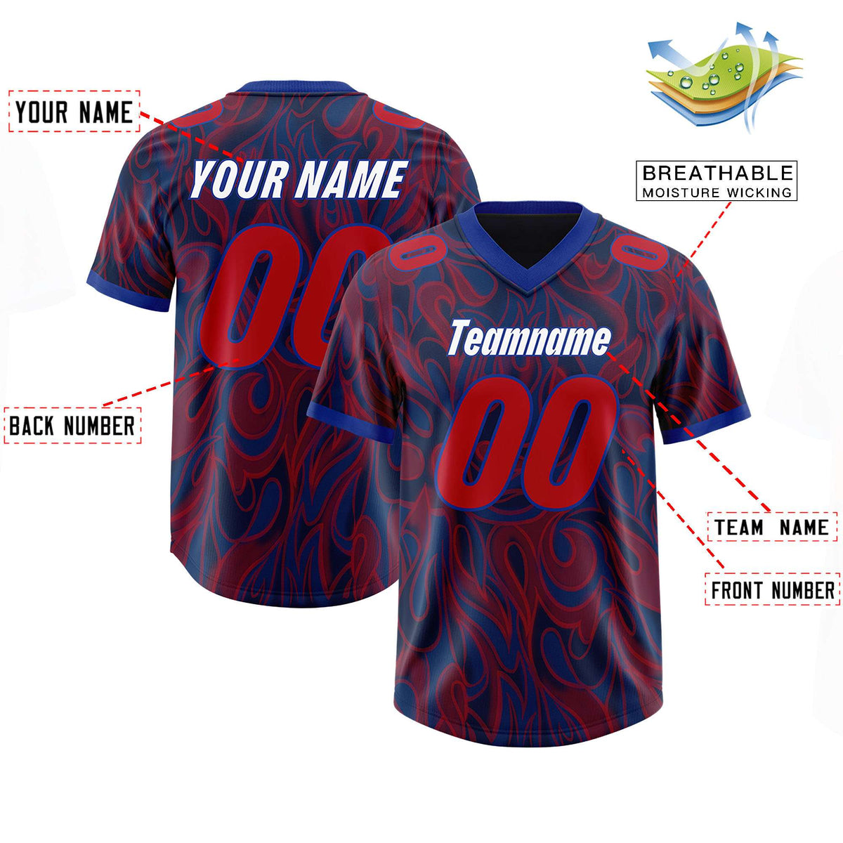 Custom Navy Personalized Printed Graffiti Pattern Design Authentic American Football Jersey