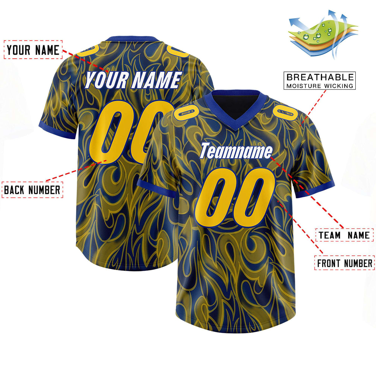 Custom Royal Personalized Printed Graffiti Pattern Design Authentic American Football Jersey