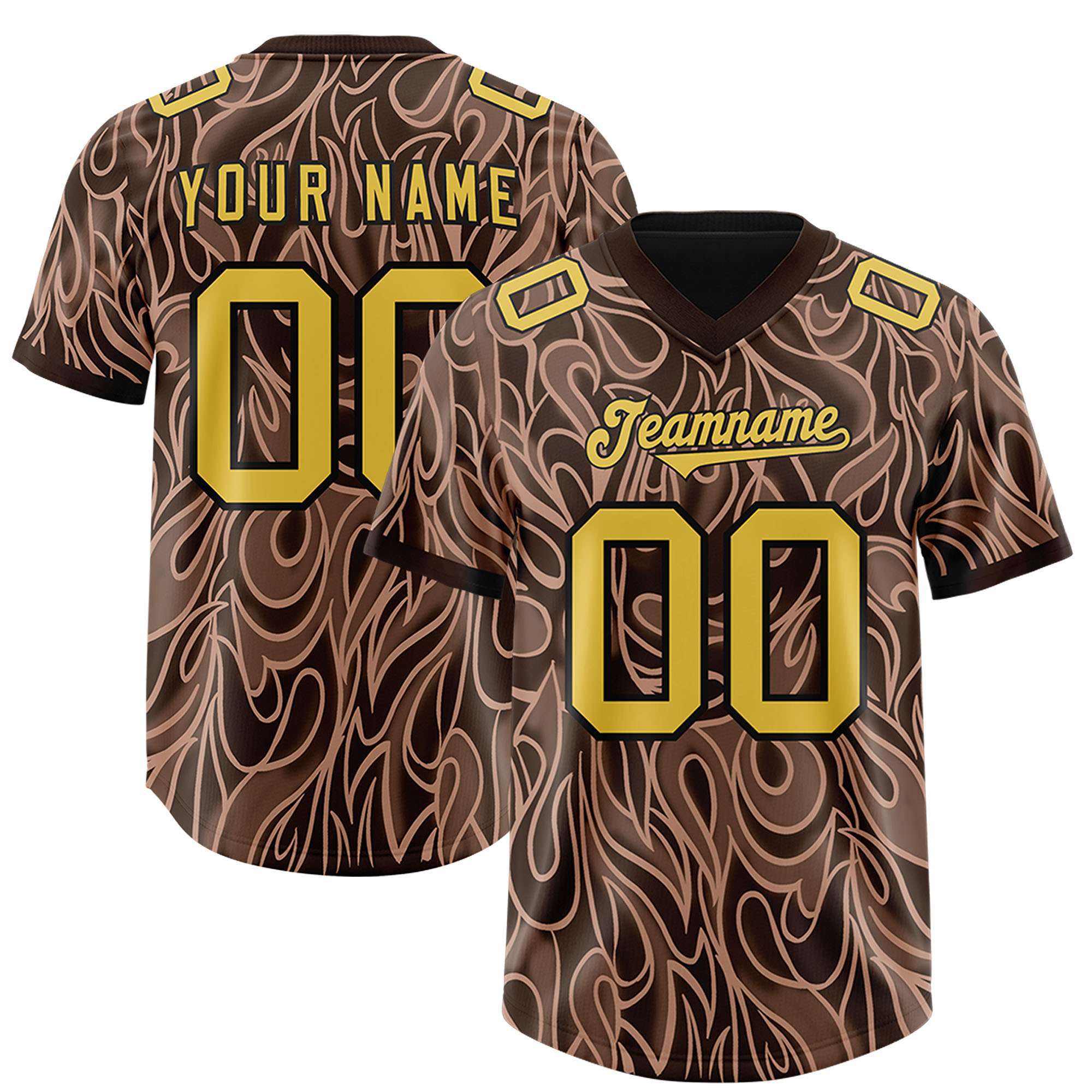 Custom Brown Personalized Printed Graffiti Pattern Design Authentic American Football Jersey