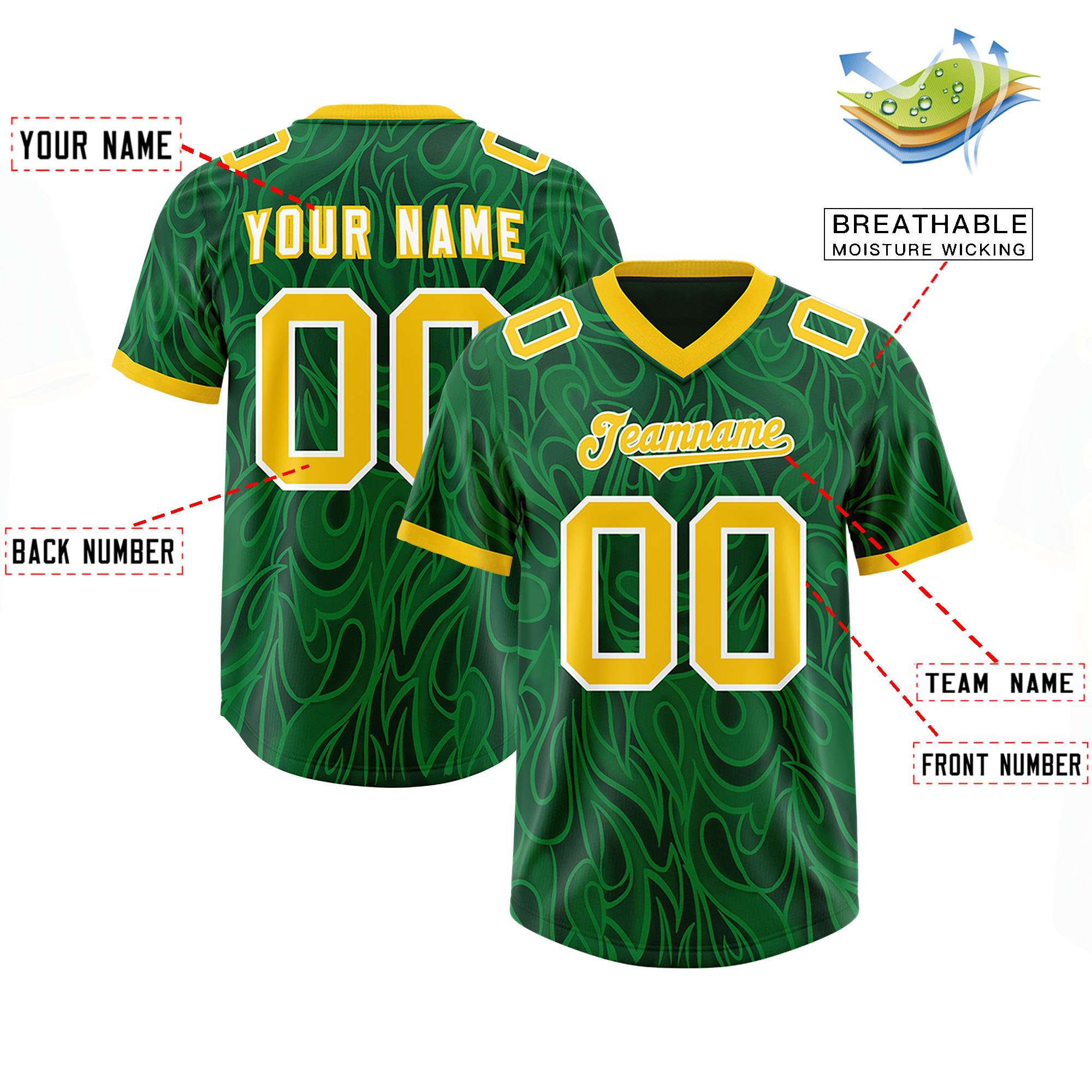 Custom Green Personalized Printed Graffiti Pattern Design Authentic American Football Jersey