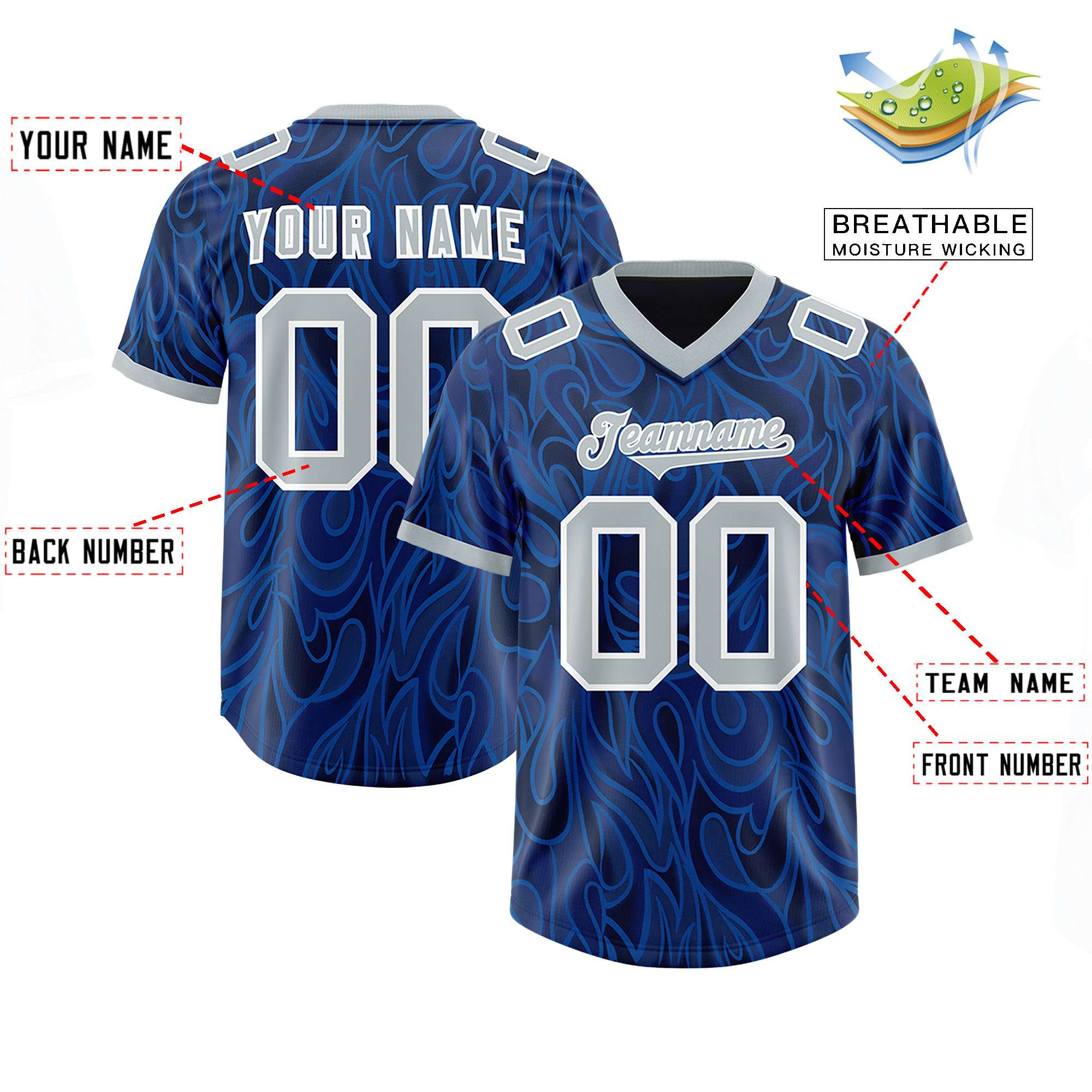 Custom Navy Personalized Printed Graffiti Pattern Design Authentic American Football Jersey