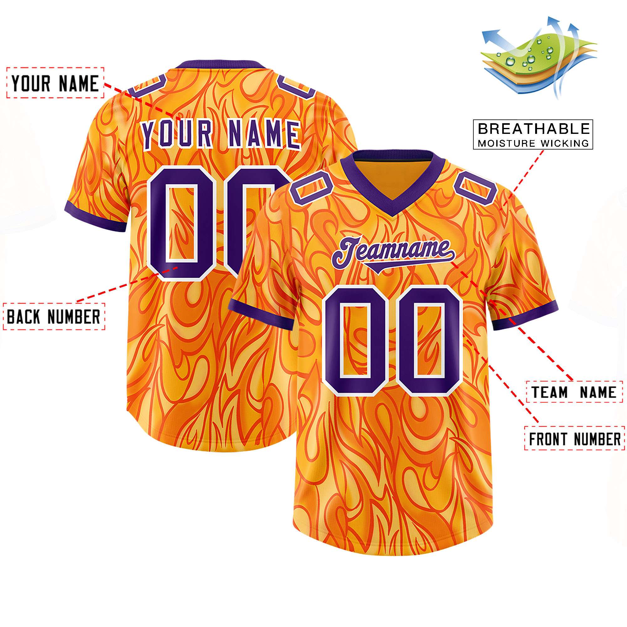 Custom Yellow Personalized Printed Graffiti Pattern Design Authentic American Football Jersey