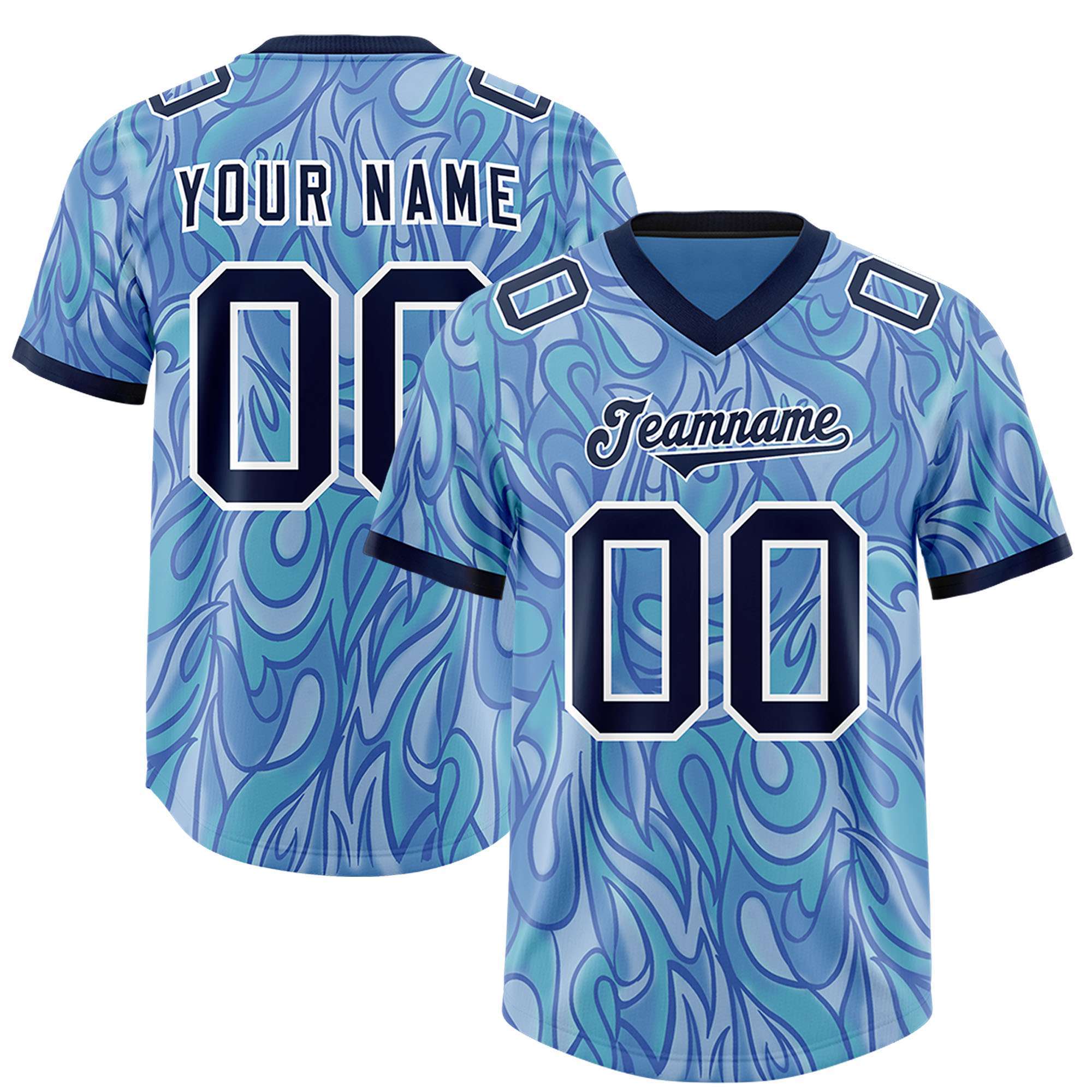 Custom Light Blue Personalized Printed Graffiti Pattern Design Authentic American Football Jersey