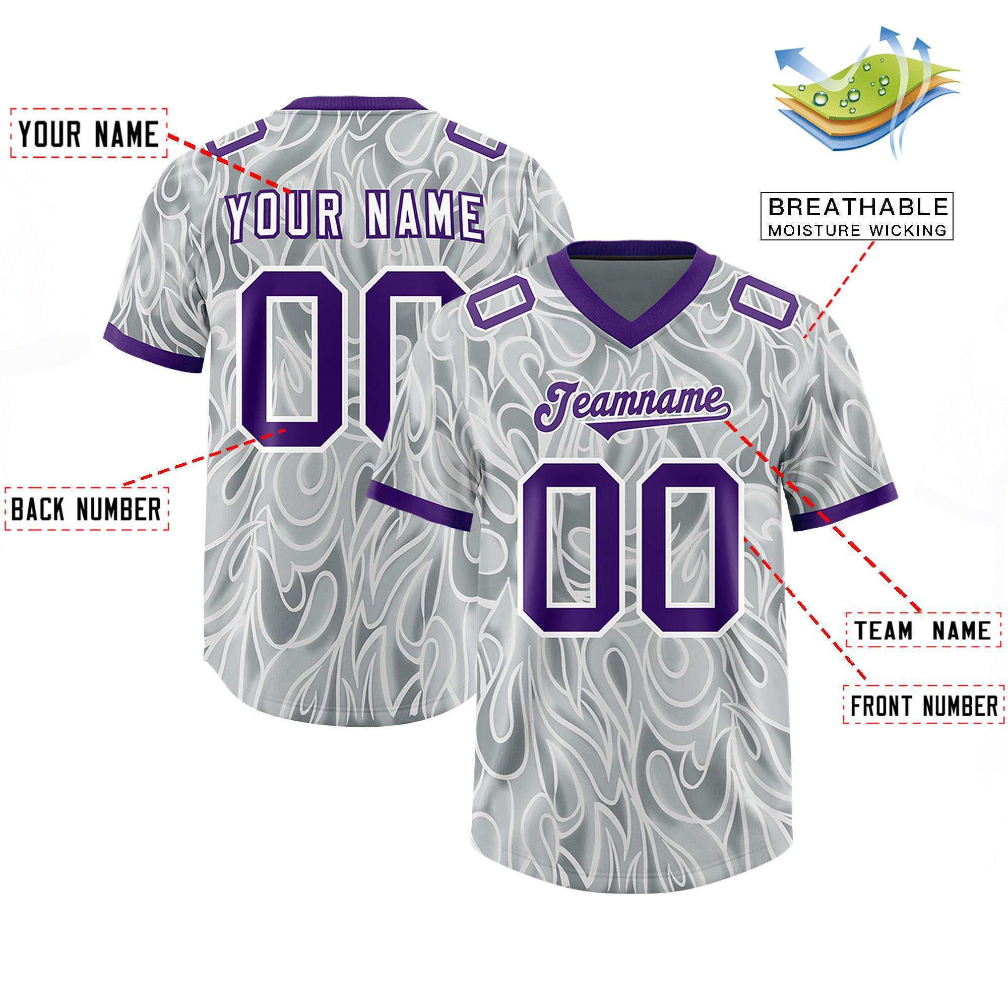Custom Grey Personalized Printed Graffiti Pattern Design Authentic American Football Jersey