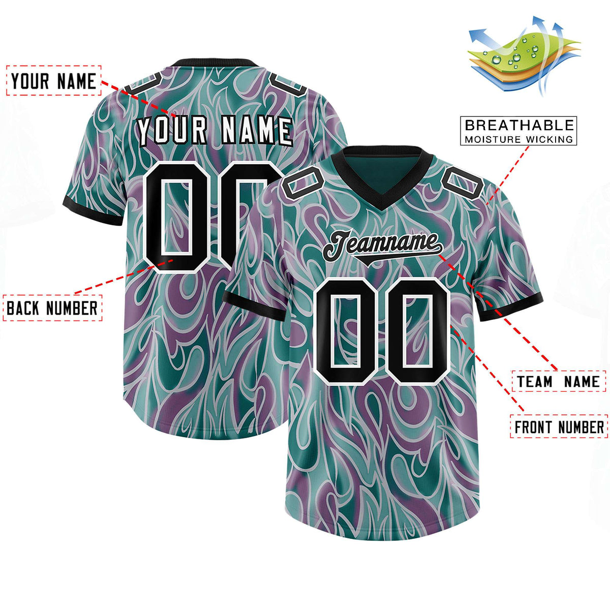 Custom Aqua Personalized Printed Graffiti Pattern Design Authentic American Football Jersey