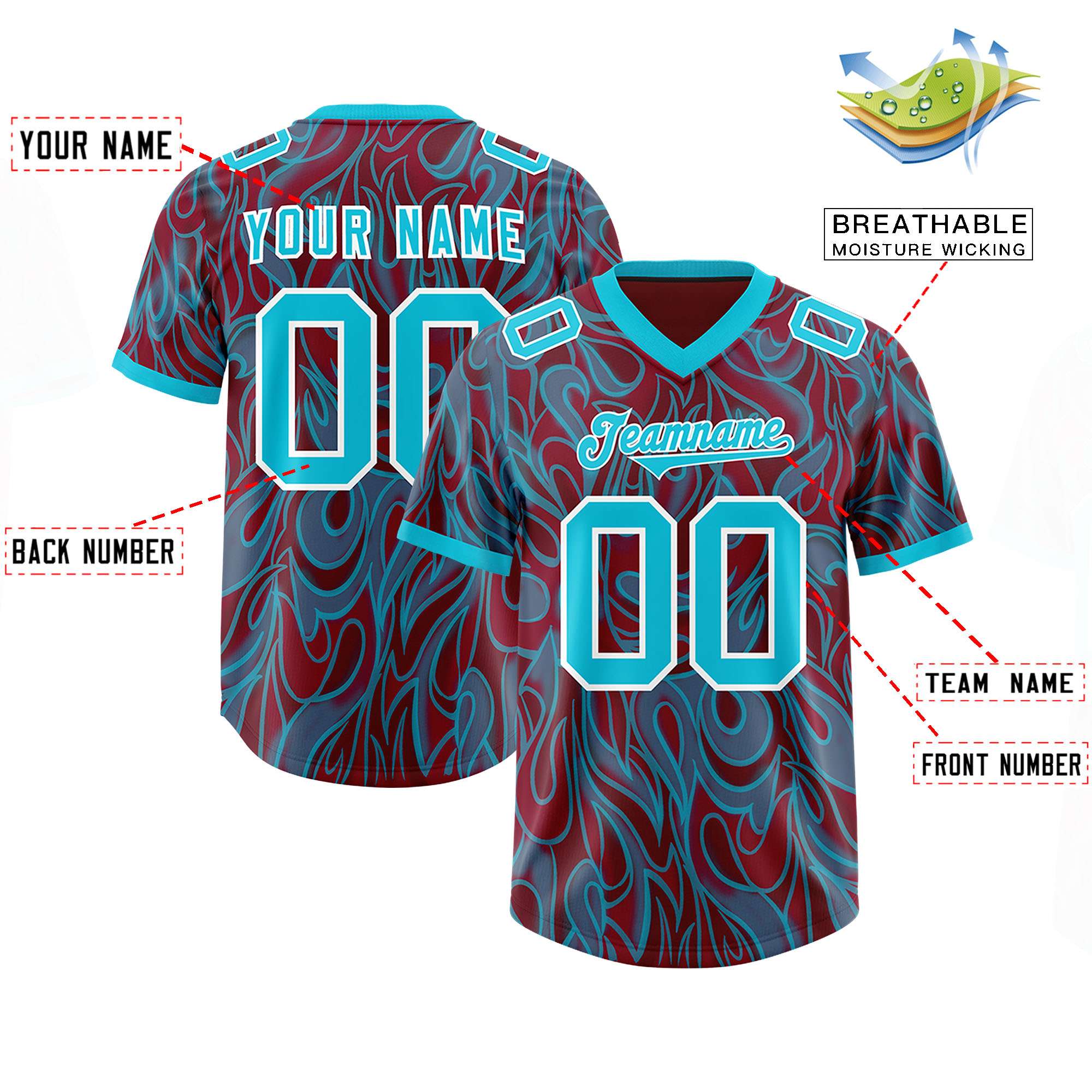 Custom Crimson Personalized Printed Graffiti Pattern Design Authentic American Football Jersey
