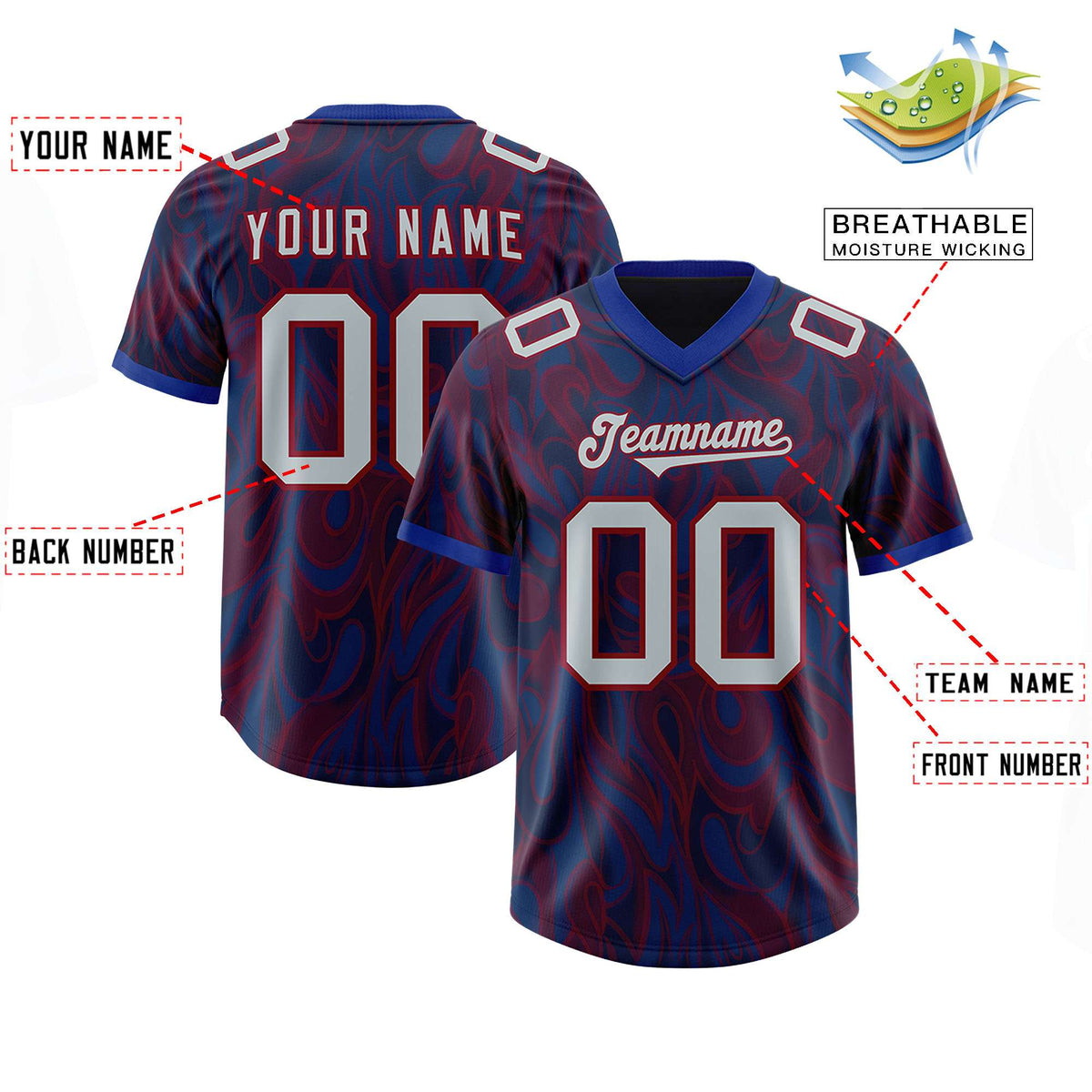 Custom Navy Personalized Printed Graffiti Pattern Design Authentic American Football Jersey