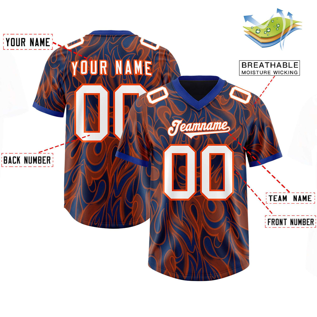 Custom Navy Personalized Printed Graffiti Pattern Design Authentic American Football Jersey