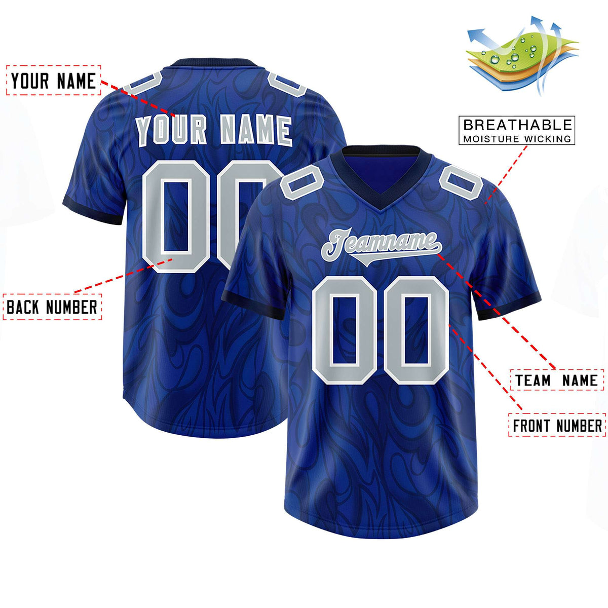 Custom Royal Personalized Printed Graffiti Pattern Design Authentic American Football Jersey