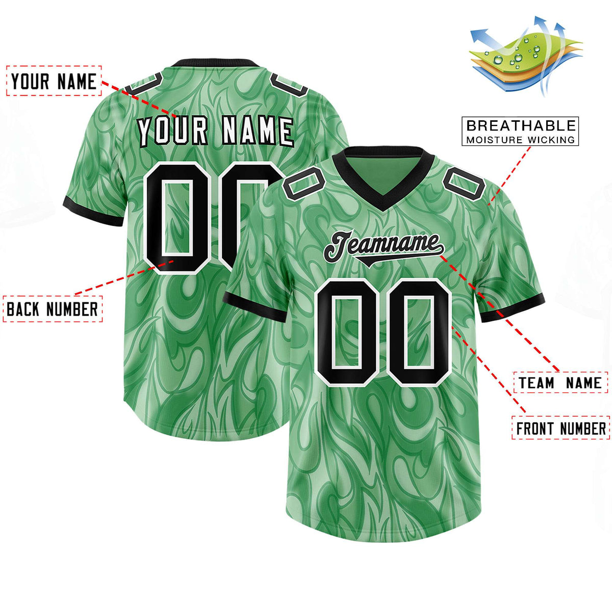 Custom Green Personalized Printed Graffiti Pattern Design Authentic American Football Jersey