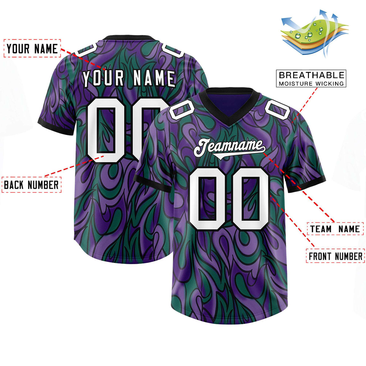 Custom Purple Personalized Printed Graffiti Pattern Design Authentic American Football Jersey