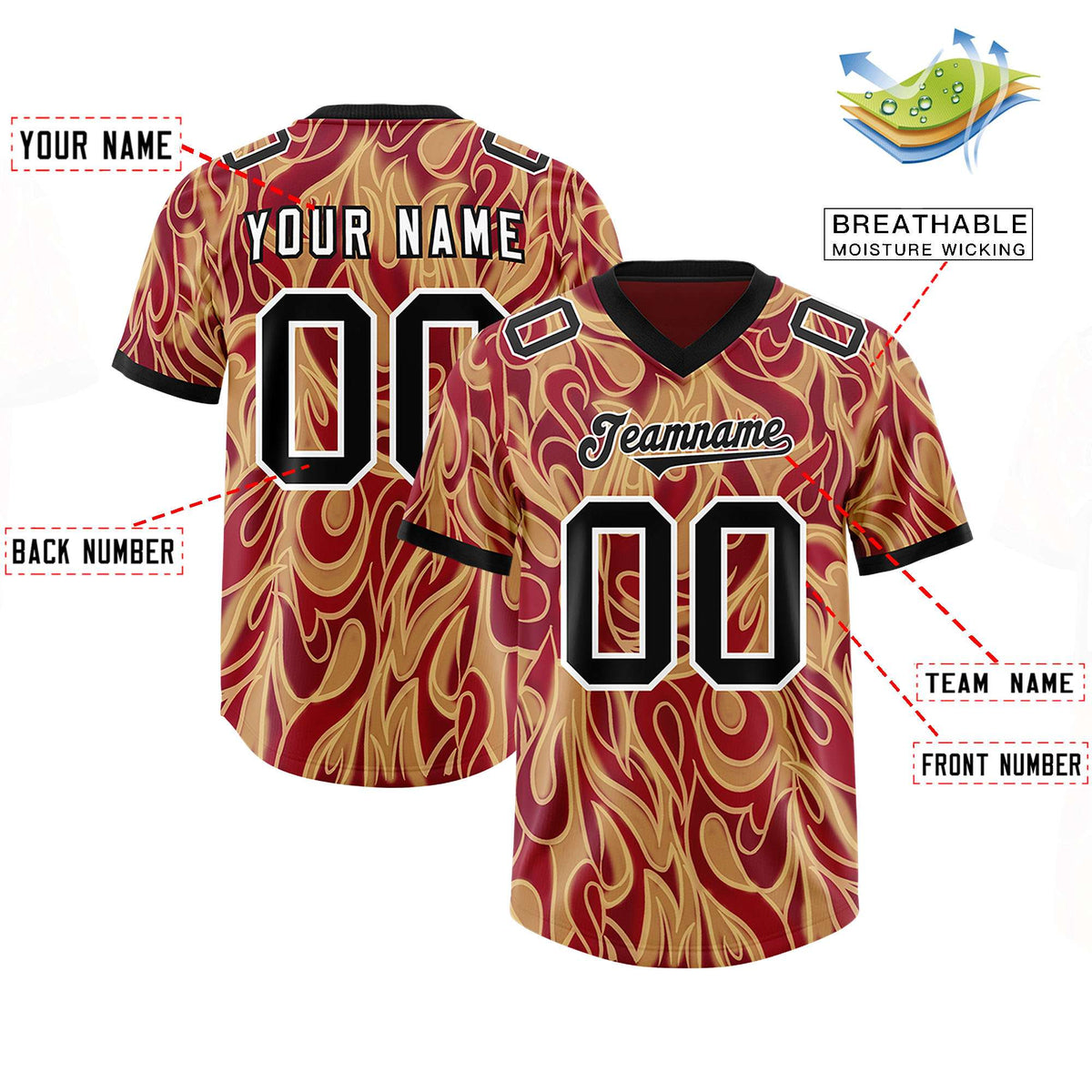 Custom Crimson Personalized Printed Graffiti Pattern Design Authentic American Football Jersey