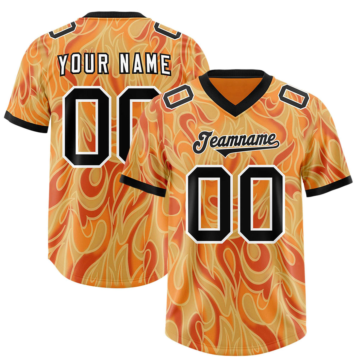 Custom Gold Orange Personalized Printed Graffiti Pattern Design Authentic American Football Jersey