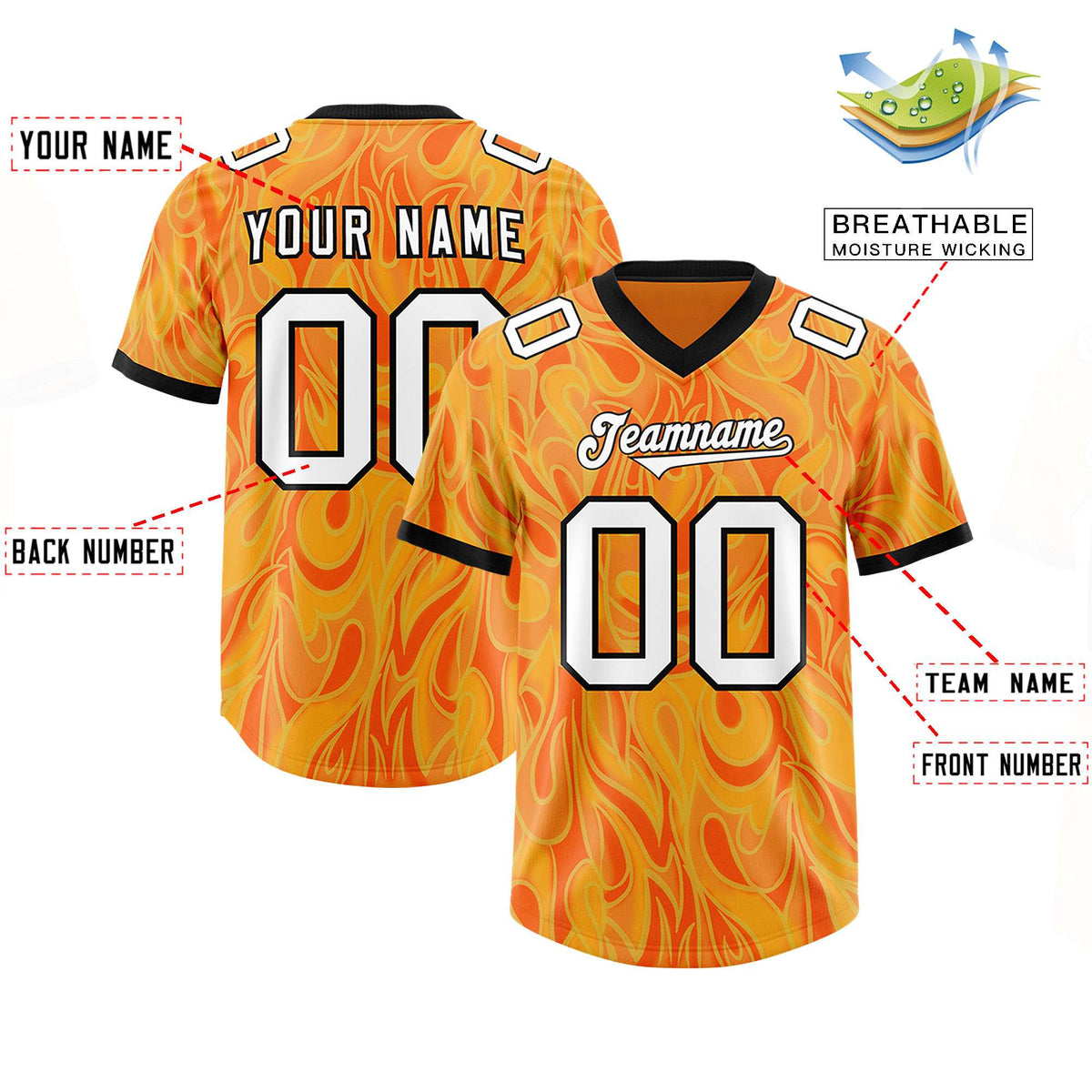 Custom Gold Orange Personalized Printed Graffiti Pattern Design Authentic American Football Jersey