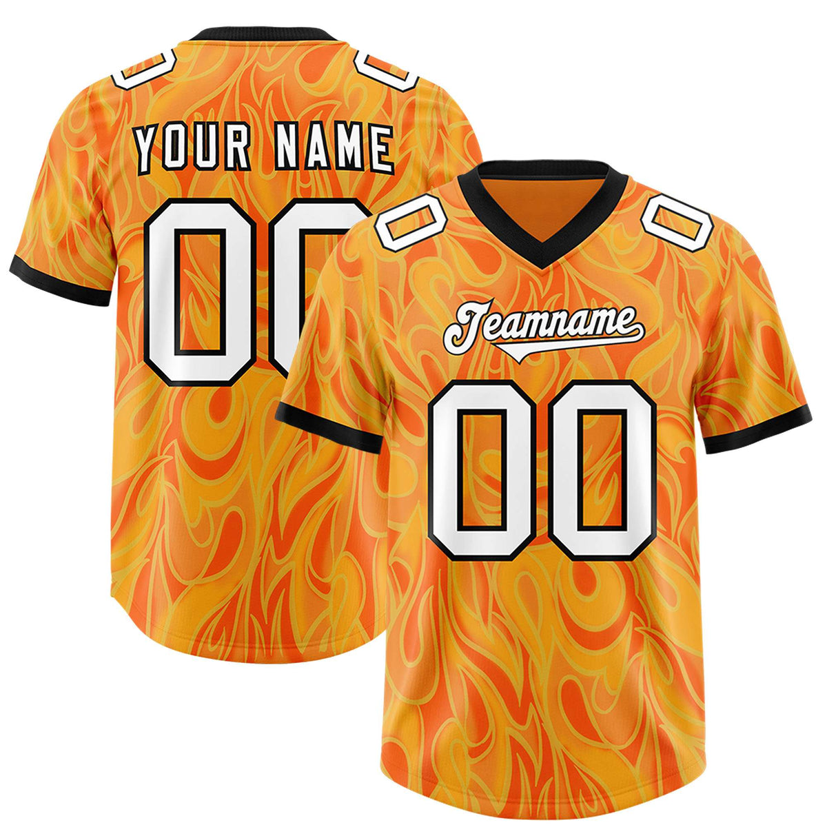 Custom Gold Orange Personalized Printed Graffiti Pattern Design Authentic American Football Jersey