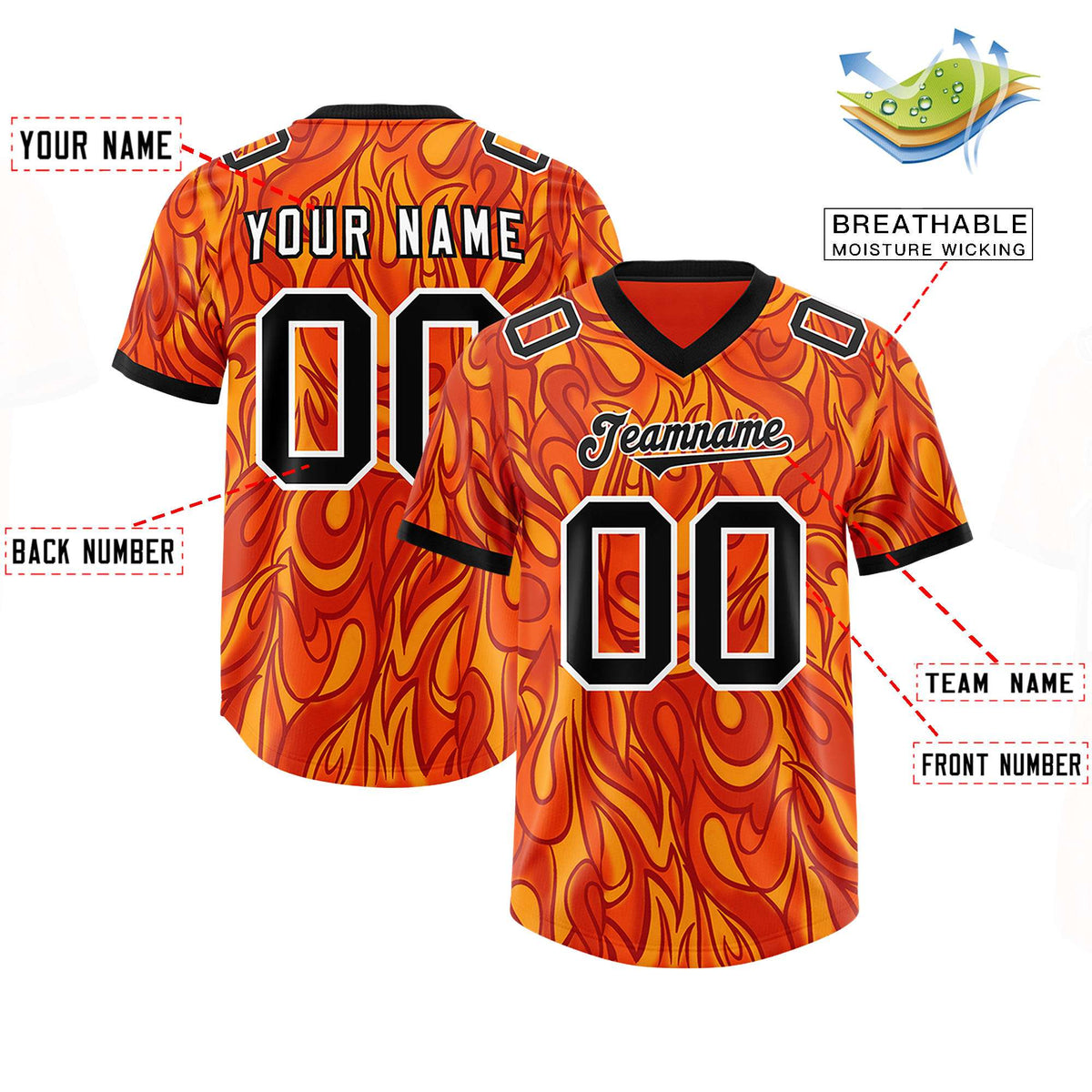 Custom Orange Personalized Printed Graffiti Pattern Design Authentic American Football Jersey