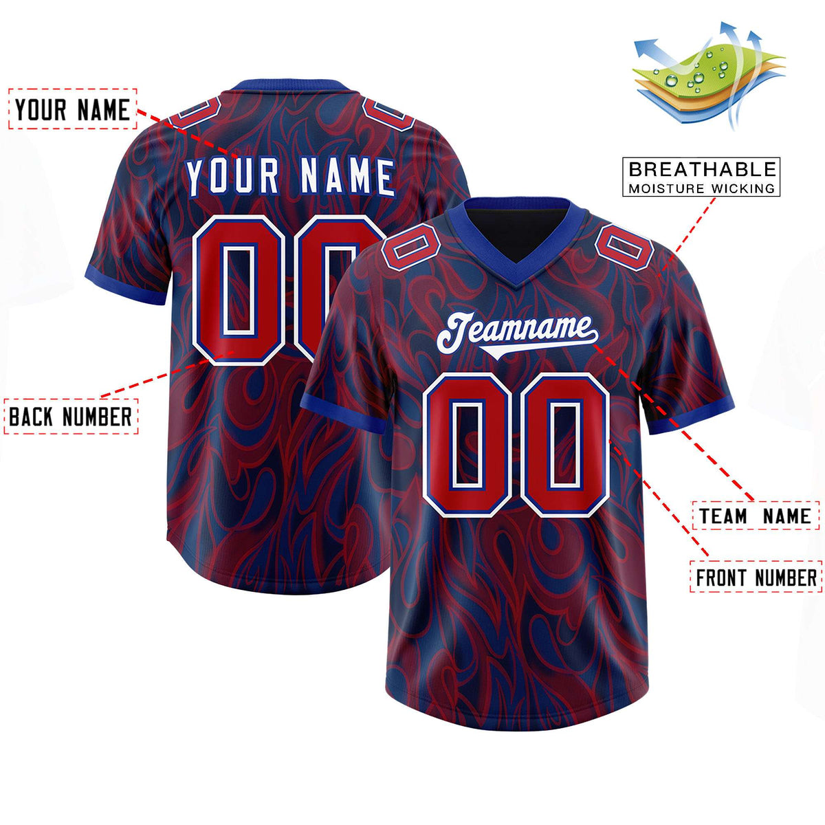 Custom Navy Personalized Printed Graffiti Pattern Design Authentic American Football Jersey