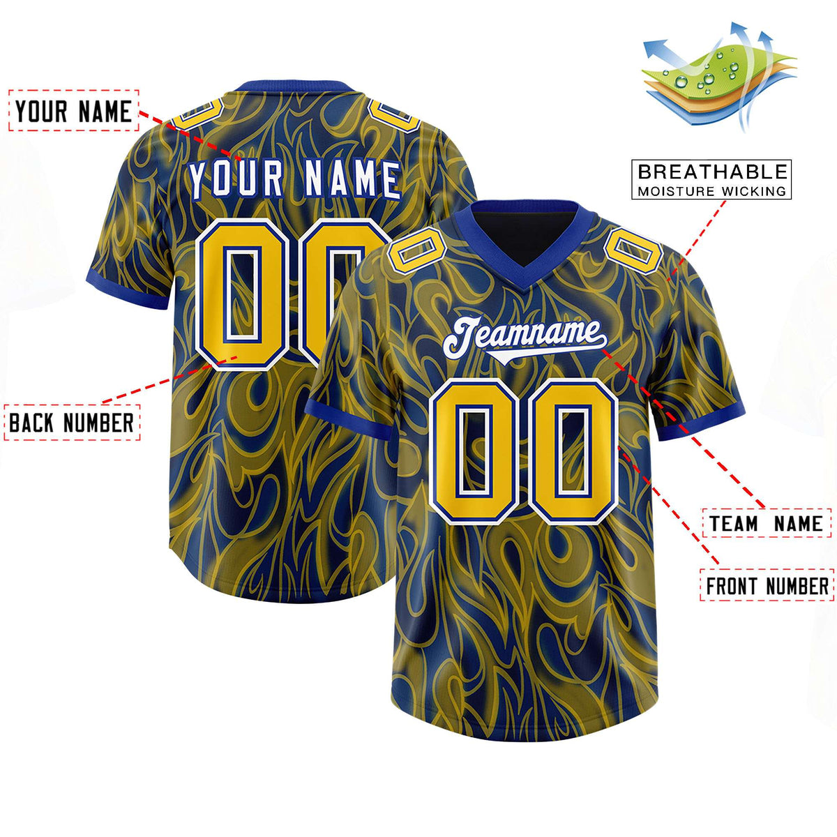 Custom Royal Personalized Printed Graffiti Pattern Design Authentic American Football Jersey