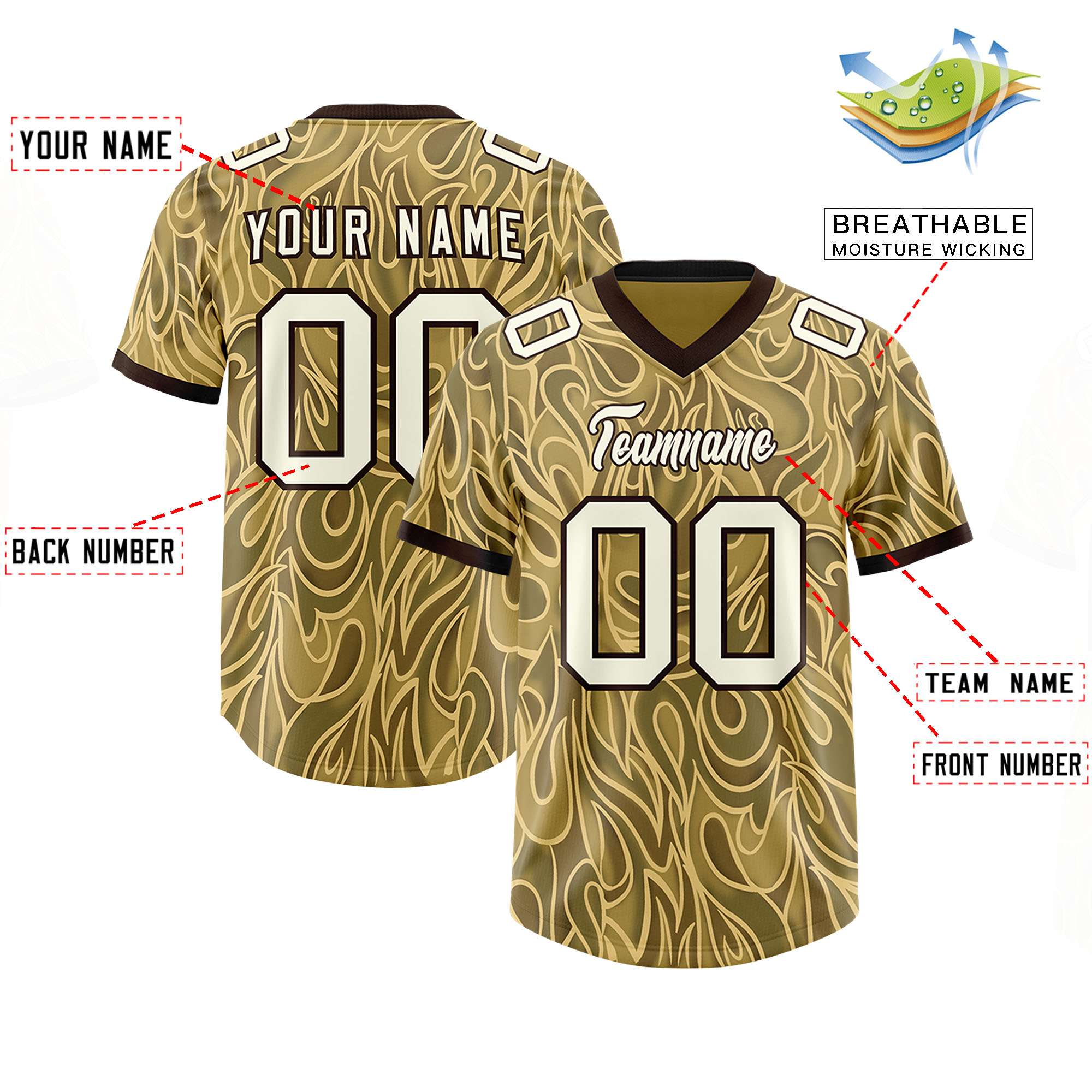 Custom Khaki Personalized Printed Graffiti Pattern Design Authentic American Football Jersey