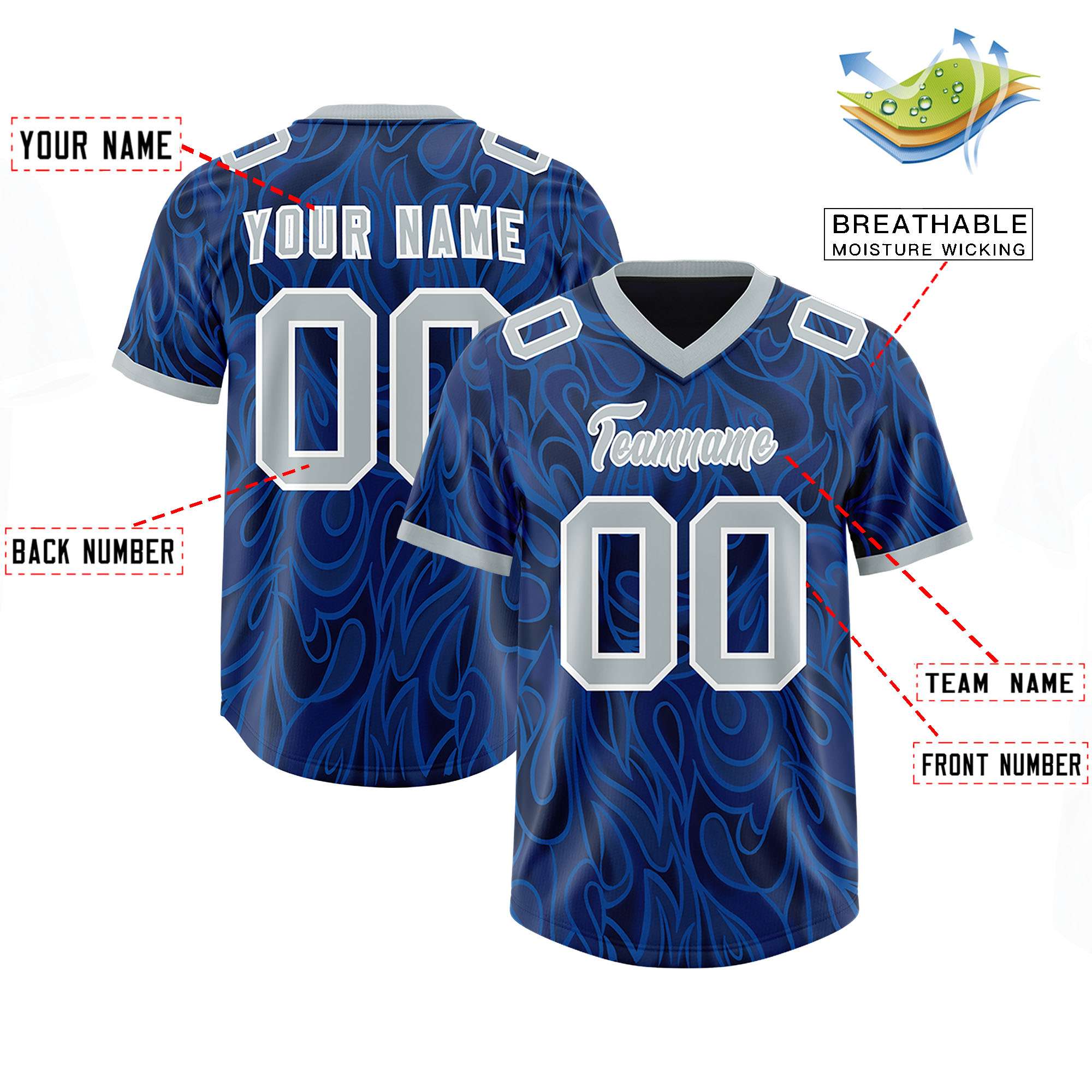 Custom Navy Personalized Printed Graffiti Pattern Design Authentic American Football Jersey