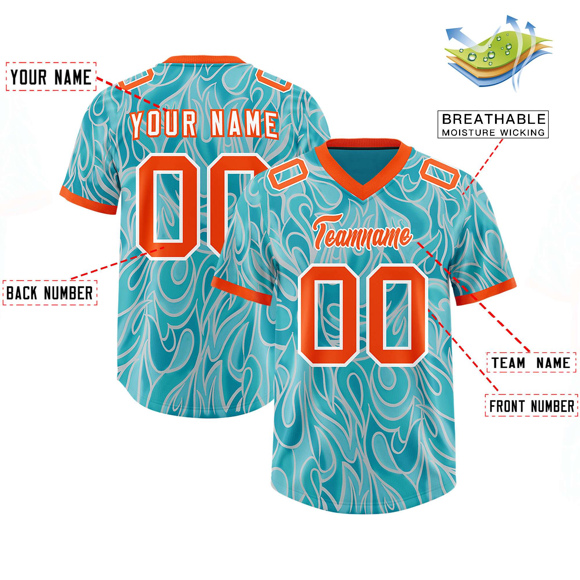 Custom Teal Personalized Printed Graffiti Pattern Design Authentic American Football Jersey