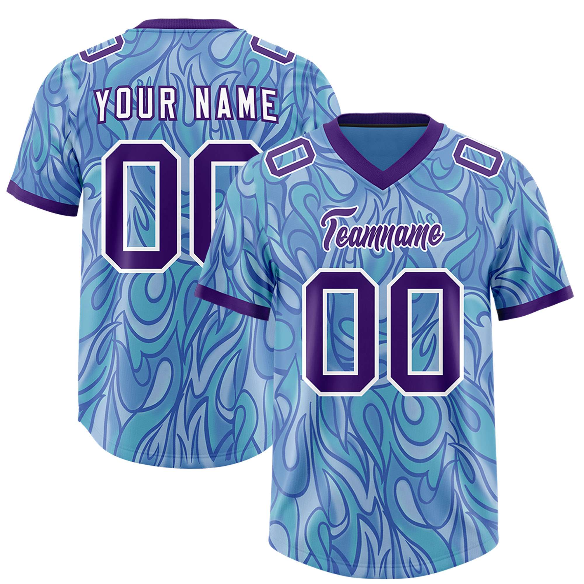 Custom Light Blue Personalized Printed Graffiti Pattern Design Authentic American Football Jersey