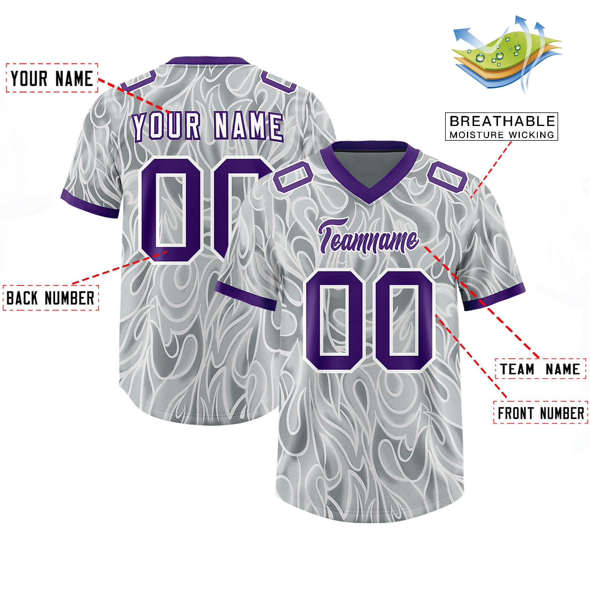 Custom Grey Personalized Printed Graffiti Pattern Design Authentic American Football Jersey