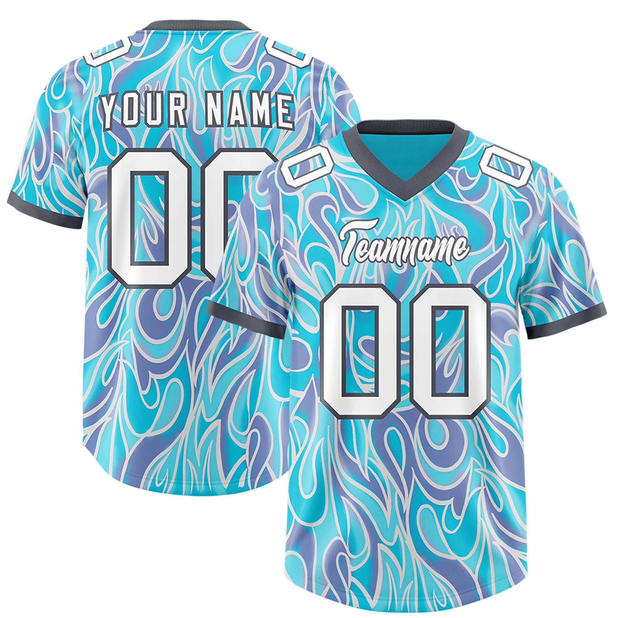 Custom Sky Blue Personalized Printed Graffiti Pattern Design Authentic American Football Jersey