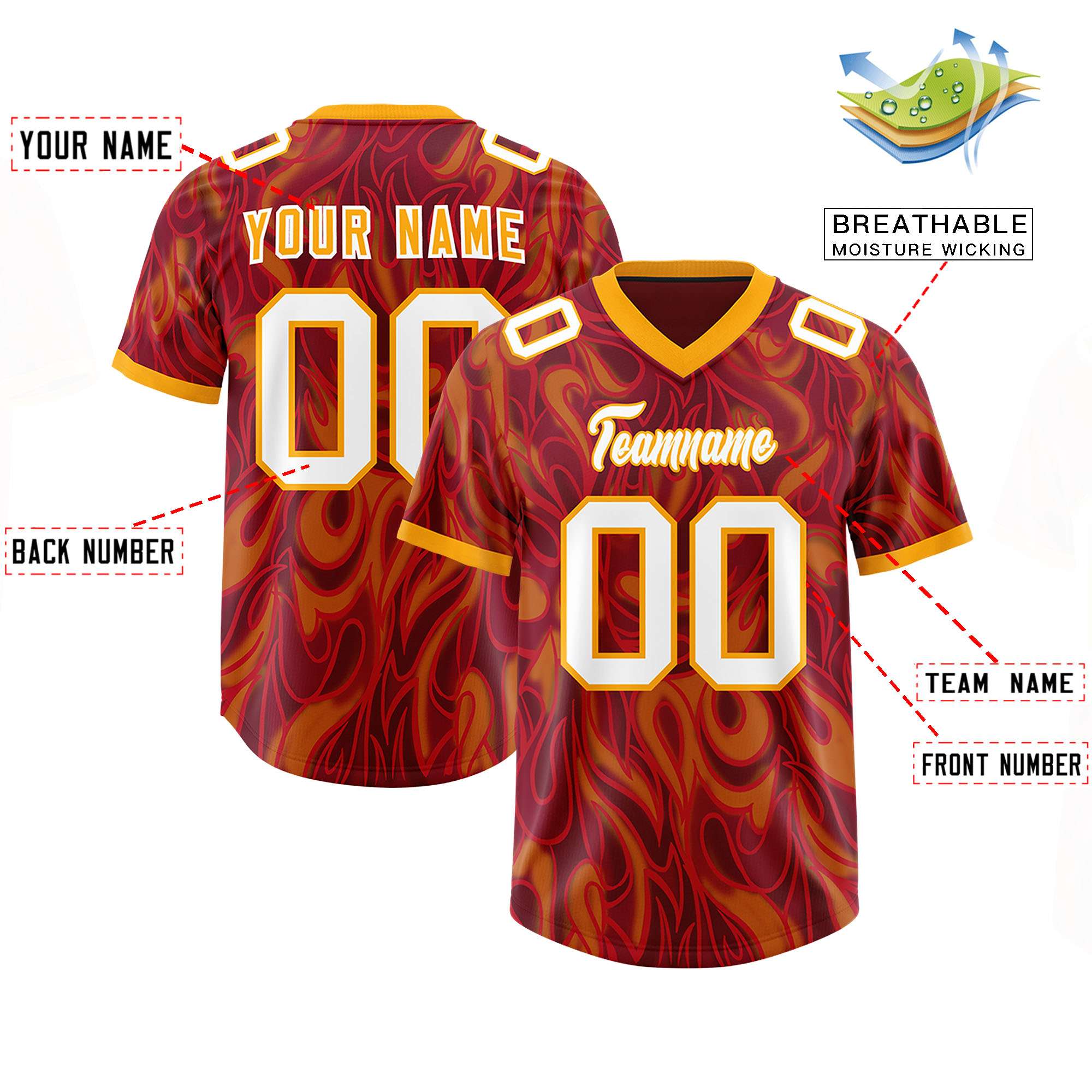 Custom Crimson Personalized Printed Graffiti Pattern Design Authentic American Football Jersey