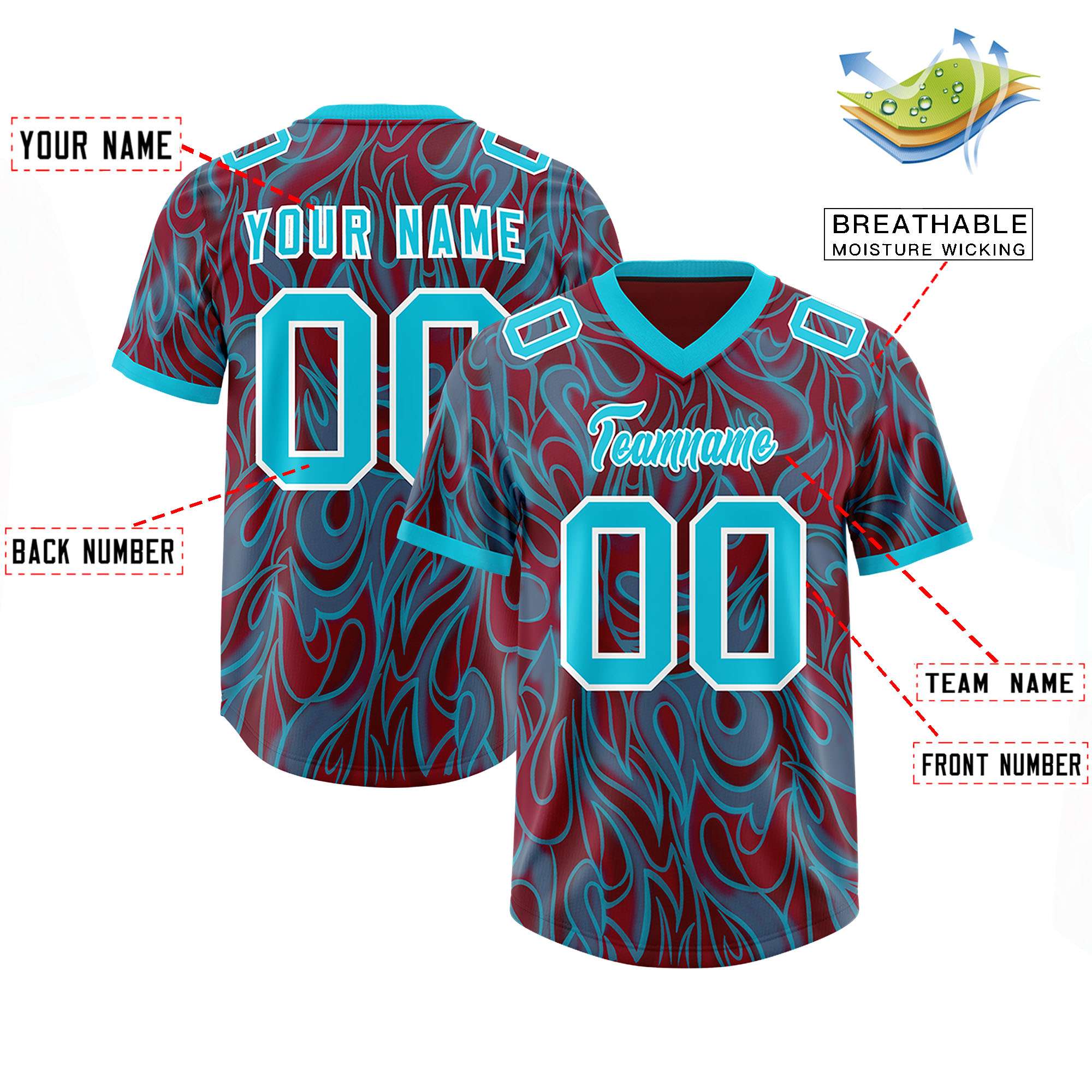 Custom Crimson Personalized Printed Graffiti Pattern Design Authentic American Football Jersey