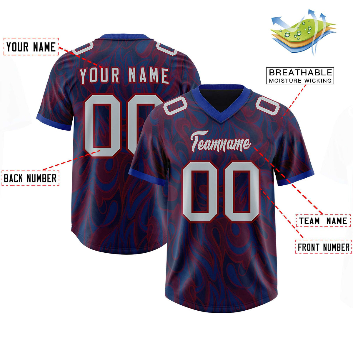 Custom Navy Personalized Printed Graffiti Pattern Design Authentic American Football Jersey