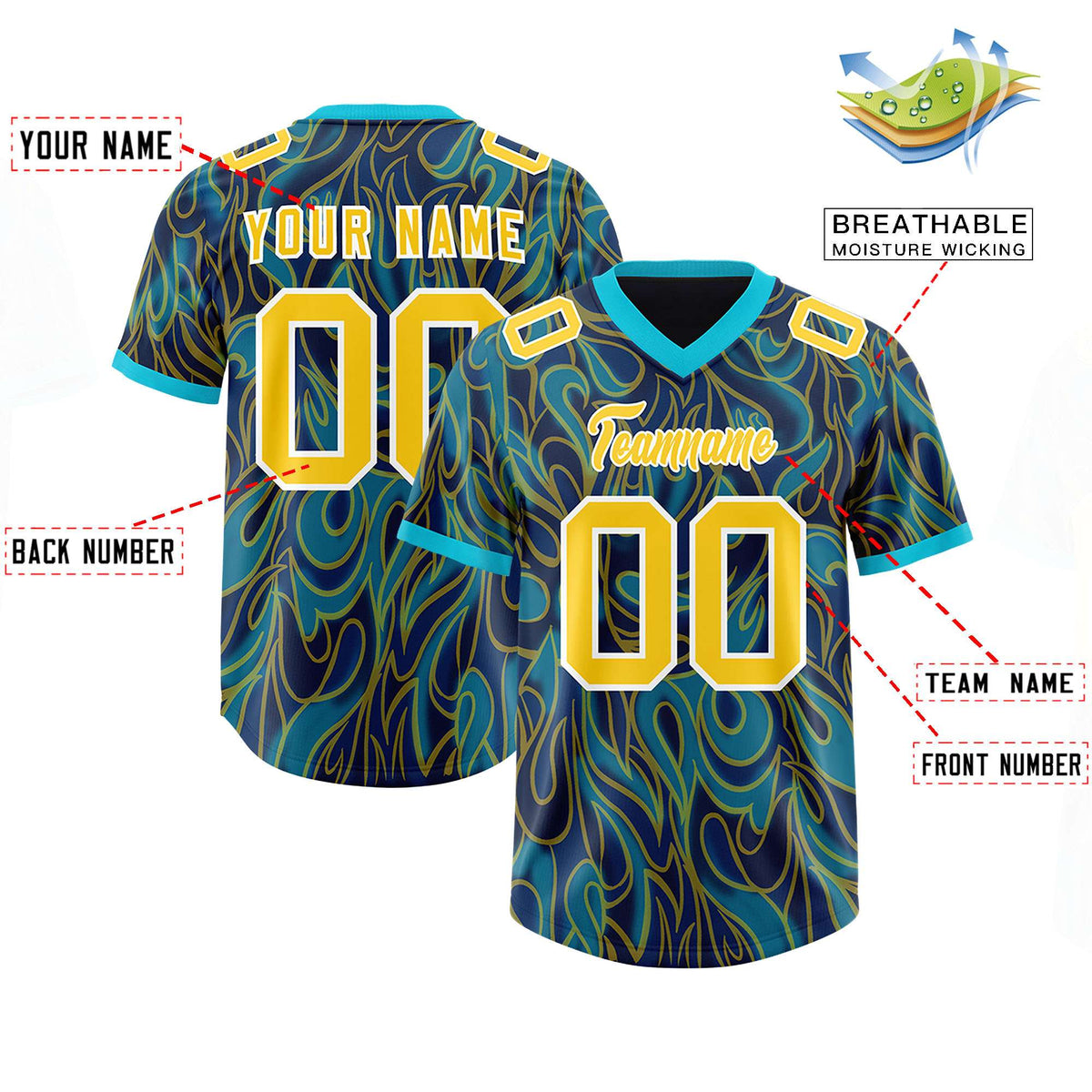 Custom Navy Personalized Printed Graffiti Pattern Design Authentic American Football Jersey