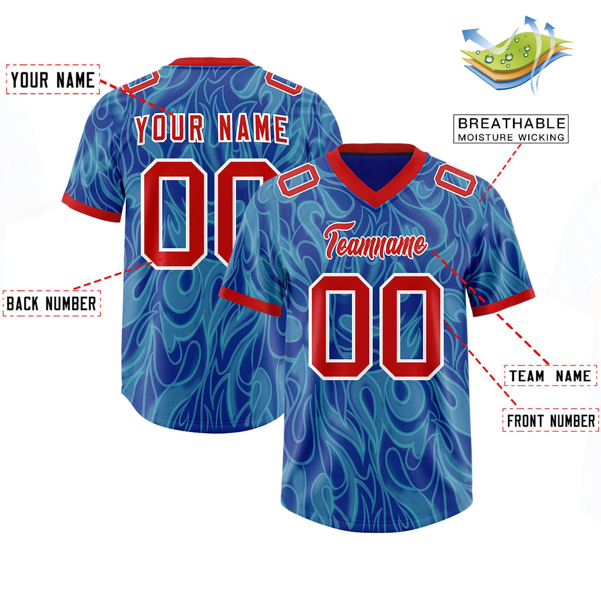 Custom Blue Personalized Printed Graffiti Pattern Design Authentic American Football Jersey