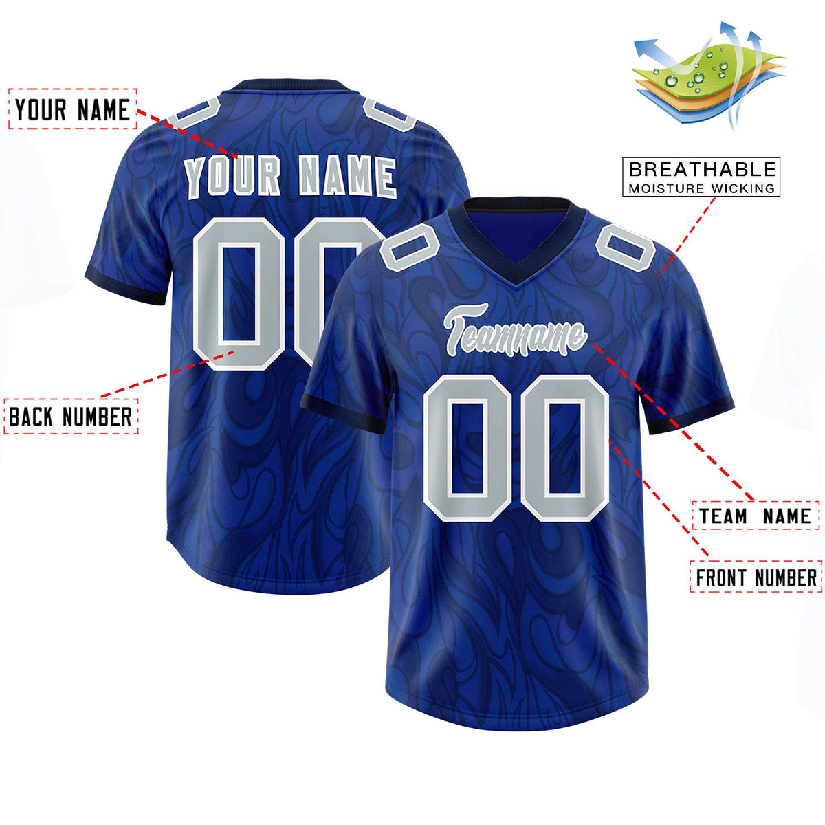 Custom Royal Personalized Printed Graffiti Pattern Design Authentic American Football Jersey