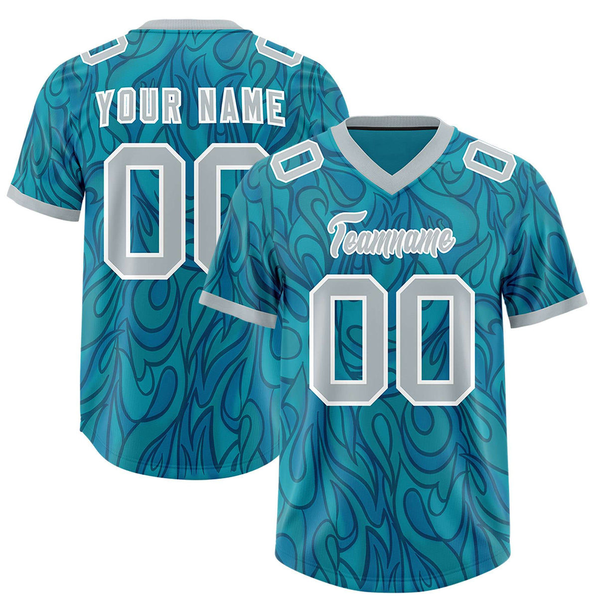 Custom Aqua Personalized Printed Graffiti Pattern Design Authentic American Football Jersey