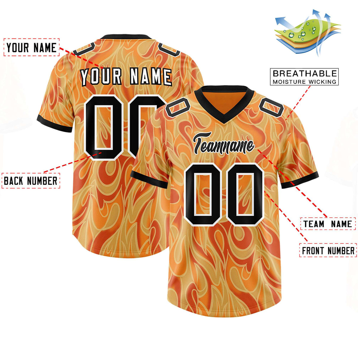 Custom Gold Orange Personalized Printed Graffiti Pattern Design Authentic American Football Jersey