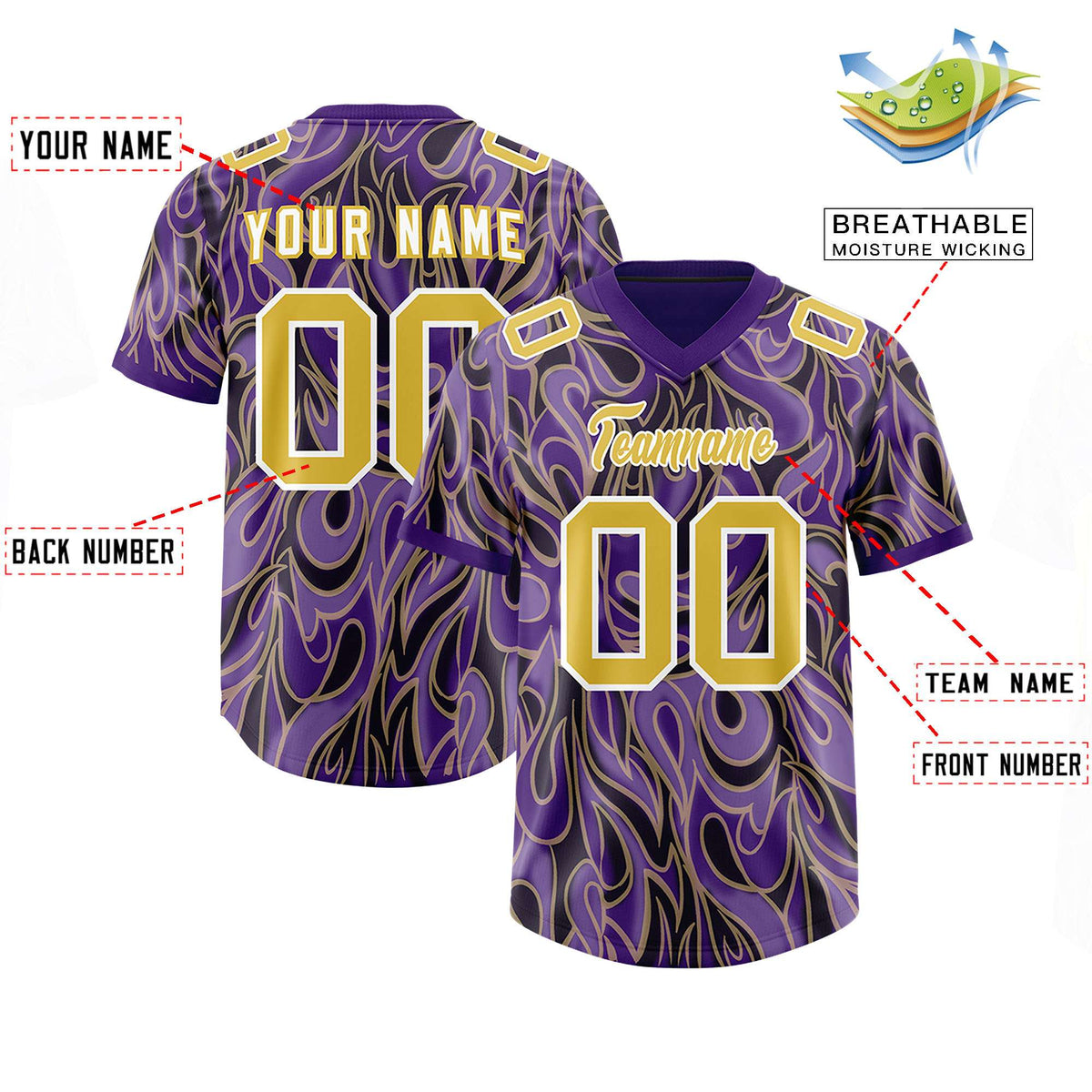 Custom Purple Personalized Printed Graffiti Pattern Design Authentic American Football Jersey